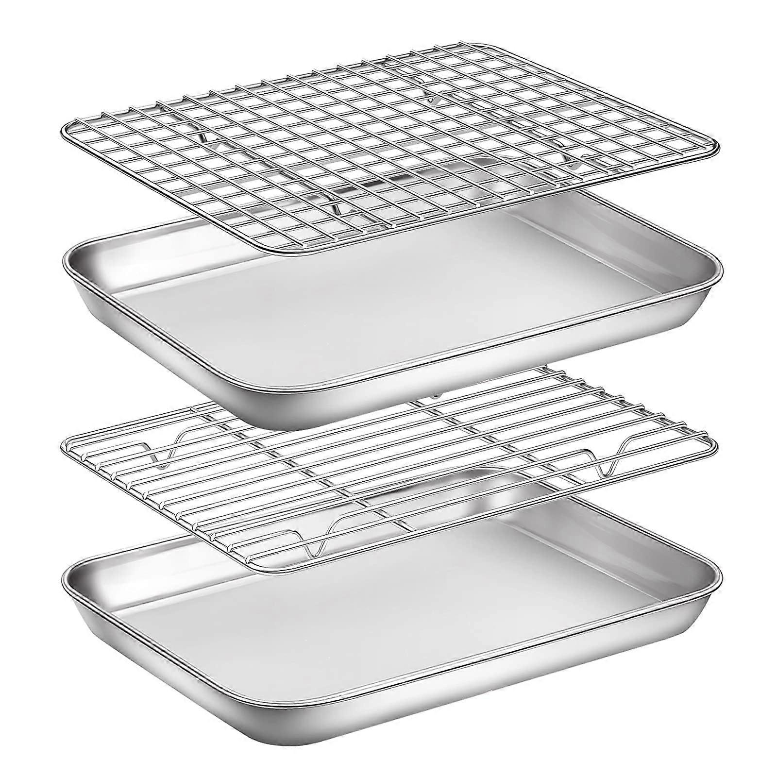 4 Set Stainless Steel Baking Sheet with Set Rack for Baking Cooling 9 Inch