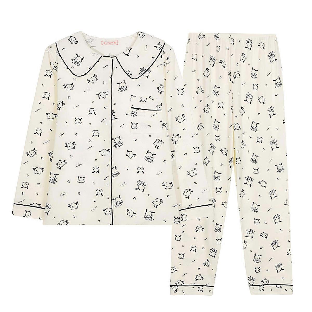 1 Satz Button Up Pyjama Set für Frauen, Langarmhemd und Pyjamahose Soft Pjs Lounge Sets (M)