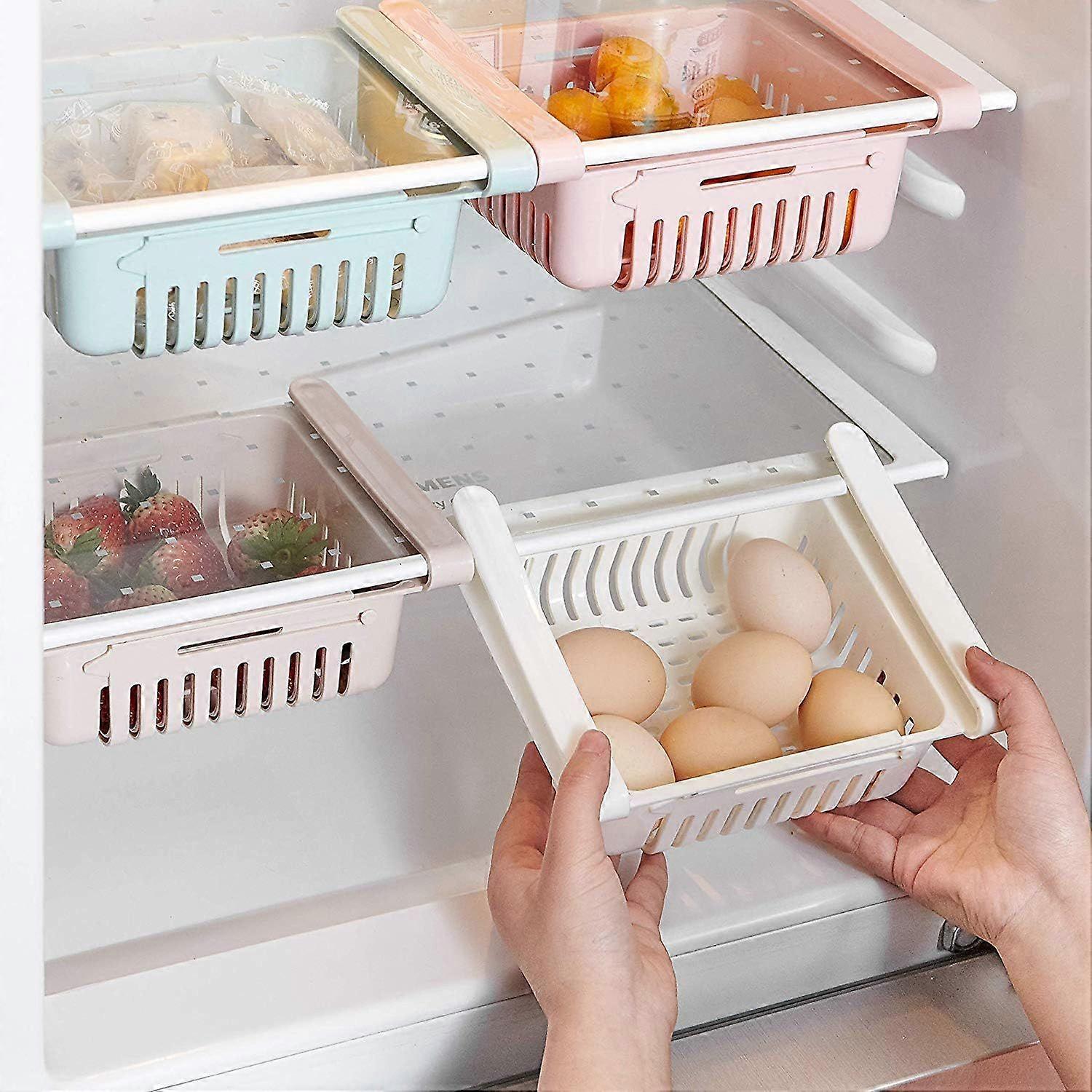 Refrigerator Storage Box Retractable Refrigerator Organizer Drawer Storage Box for Refrigerator Storage (4 Pack)
