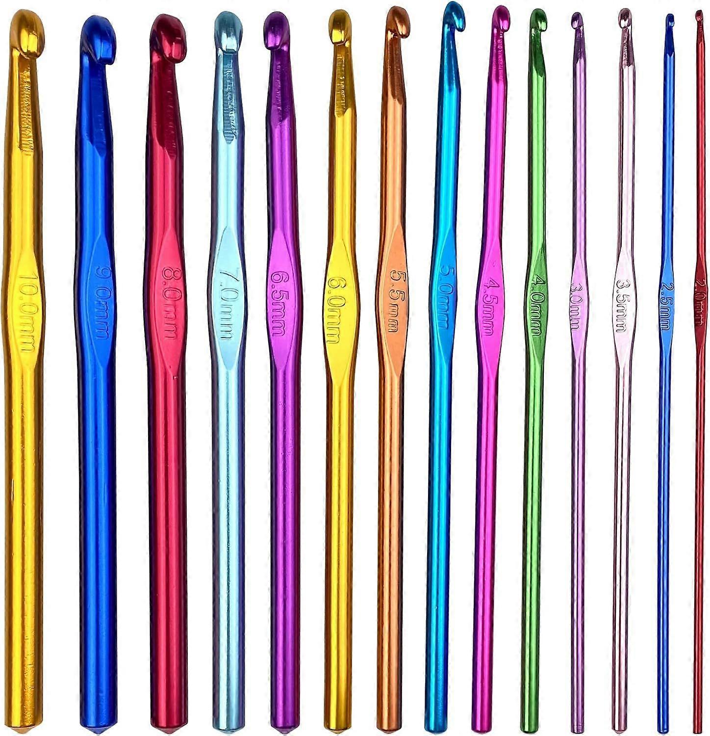 14pcs Aluminum Crochet Hooks Knitting Tools Multicolor 2-10mm Hooks Knitting Needles Craft - Beginners and Professionals
