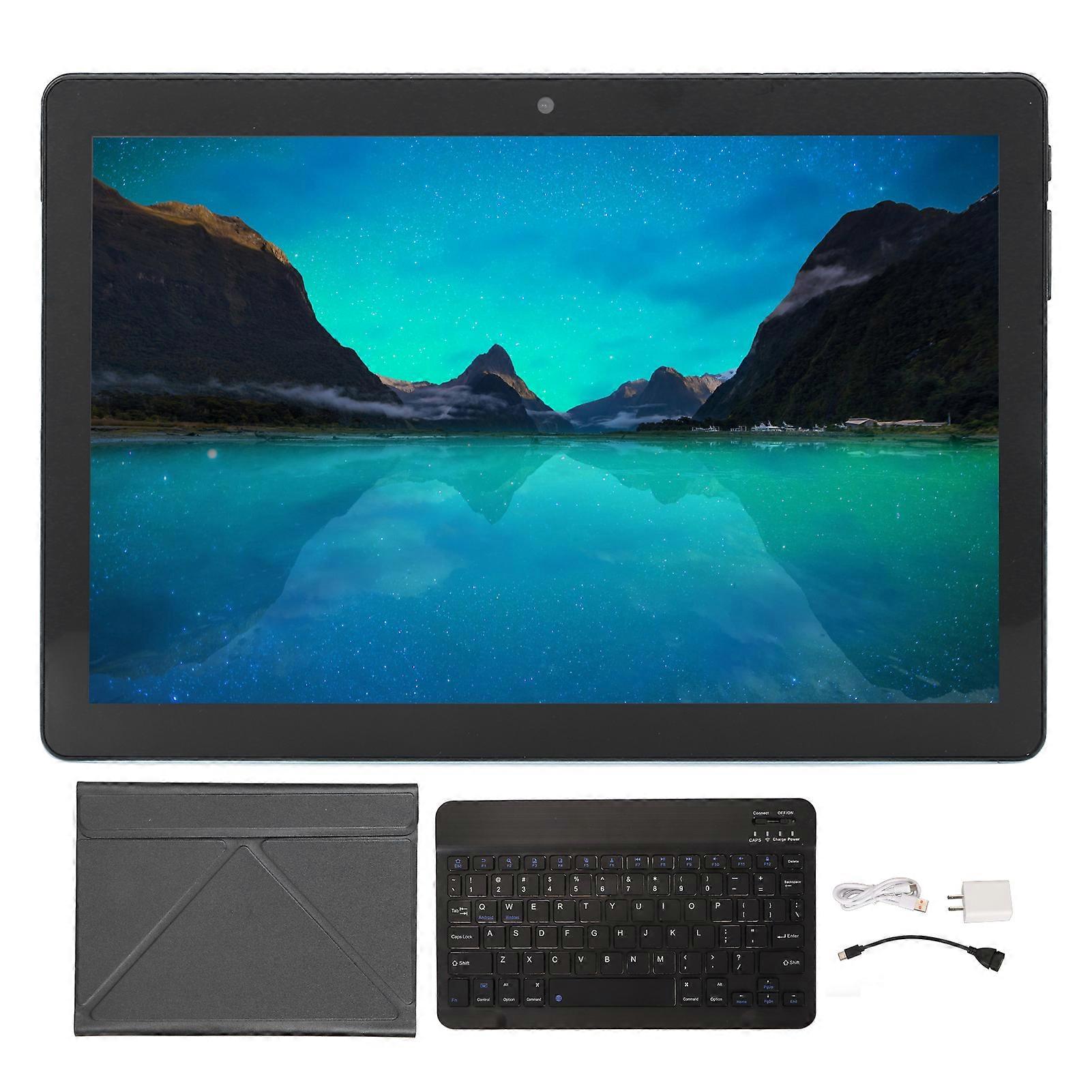 10.1 Inch 2 in 1 Tablet Android 12 8 Core Dual Cameras Bluetooth Keyboard Blue US Plug