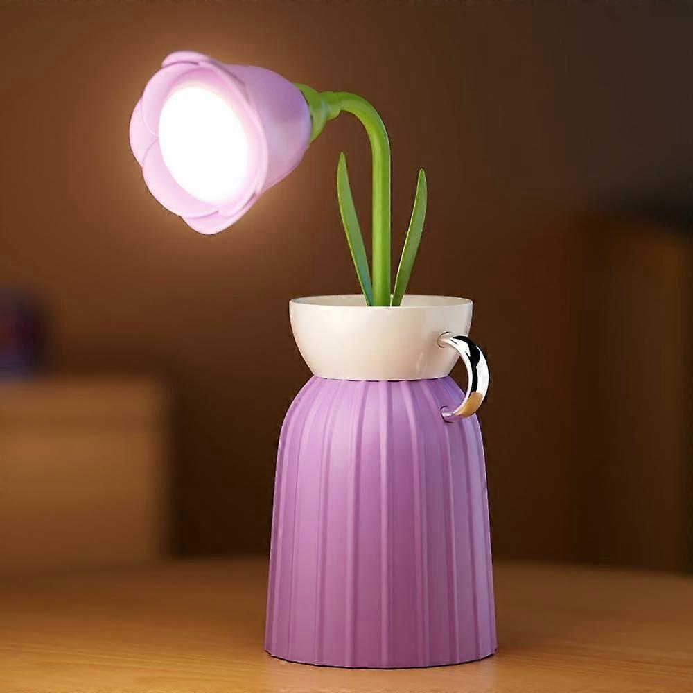 Rose Flower Desk Lamp - Rechargeable Infinite Dimming, Trichromatic Temperature, Adjustable Brightness Memory - Purple Decorative Ornament