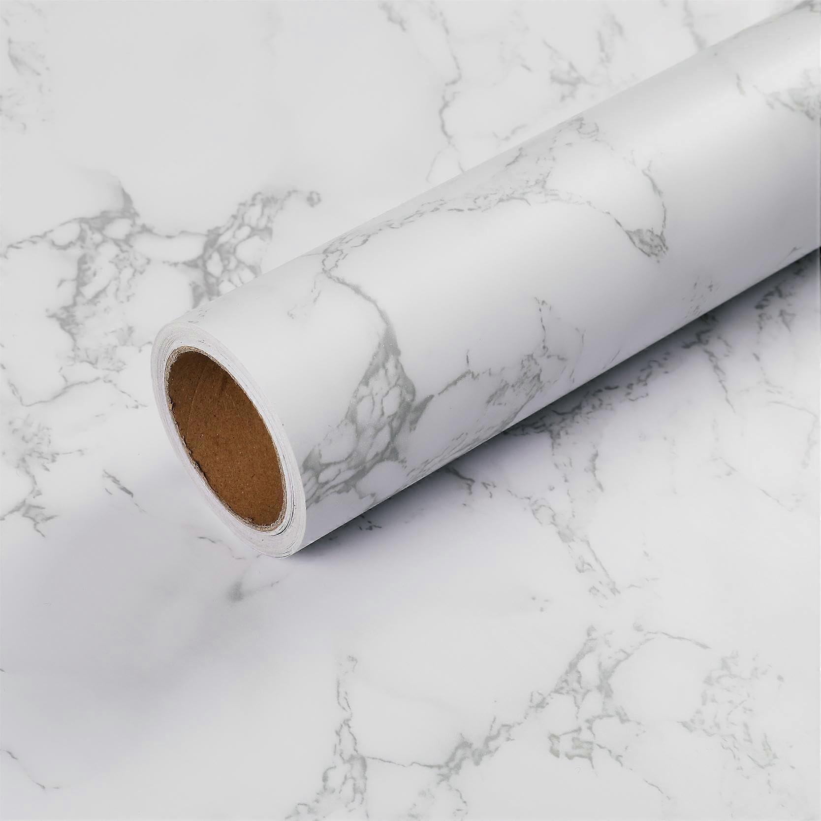 23.6'x118' White Marble Wallpaper, Self Adhesive for Countertop Kitchen Cabinets