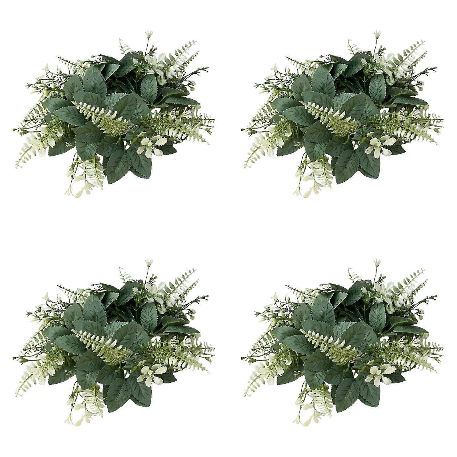 Green Plants Boho Candle Ring Artificial Wreath with Faux Eucalyptus Leaves Spring Greenery