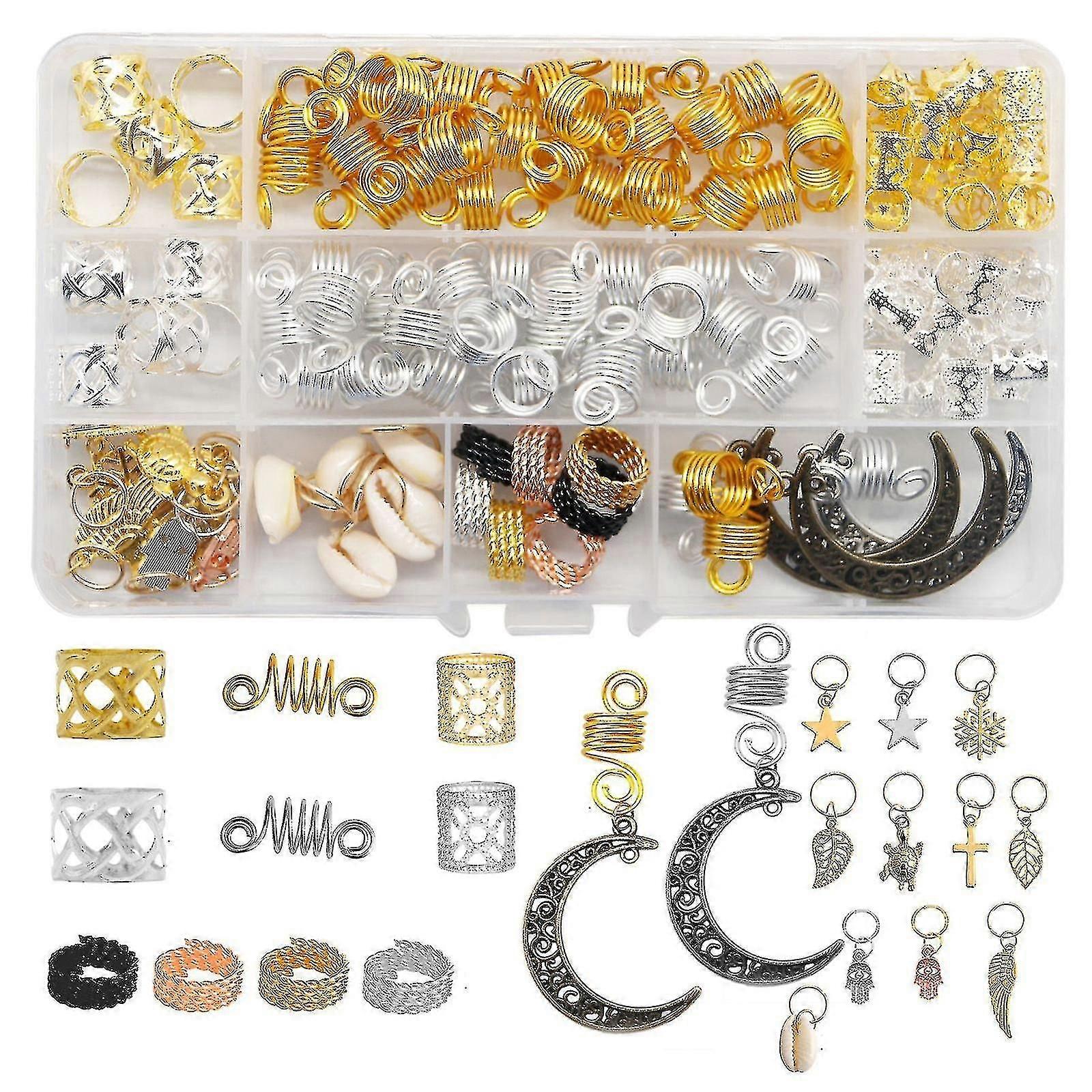 117pcs Dreadlocks الملحقات الشعر مجوهرات الشعر جديلة الخرز قلادة كليب سلك ملفوفة زينة لفائف الشعر لضفائر الشعر الديكور