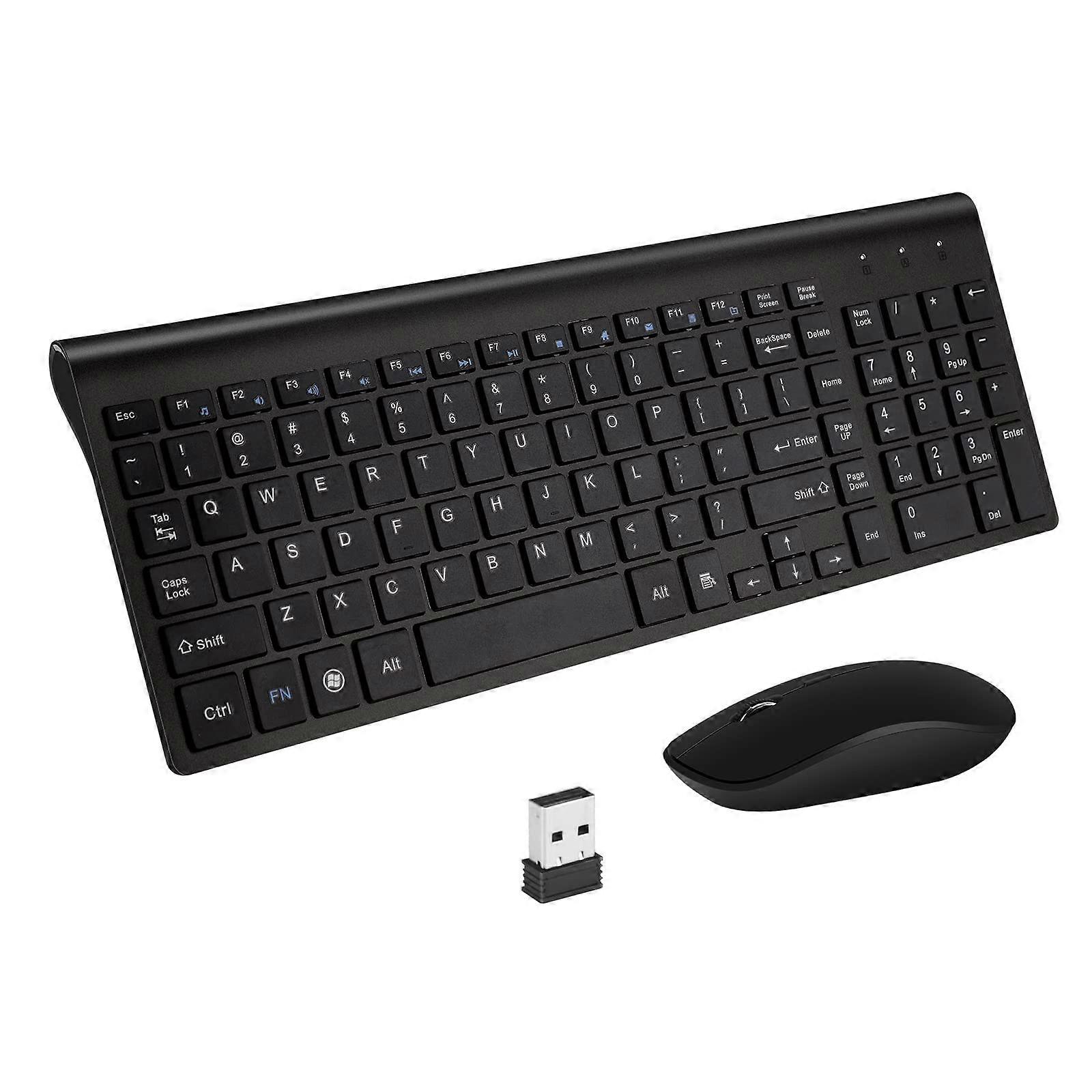 Wireless Keyboard and Mouse Combo Full-Size Ultra-Thin Keyboard and Mouse 2.4G USB Numeric Keypad Black