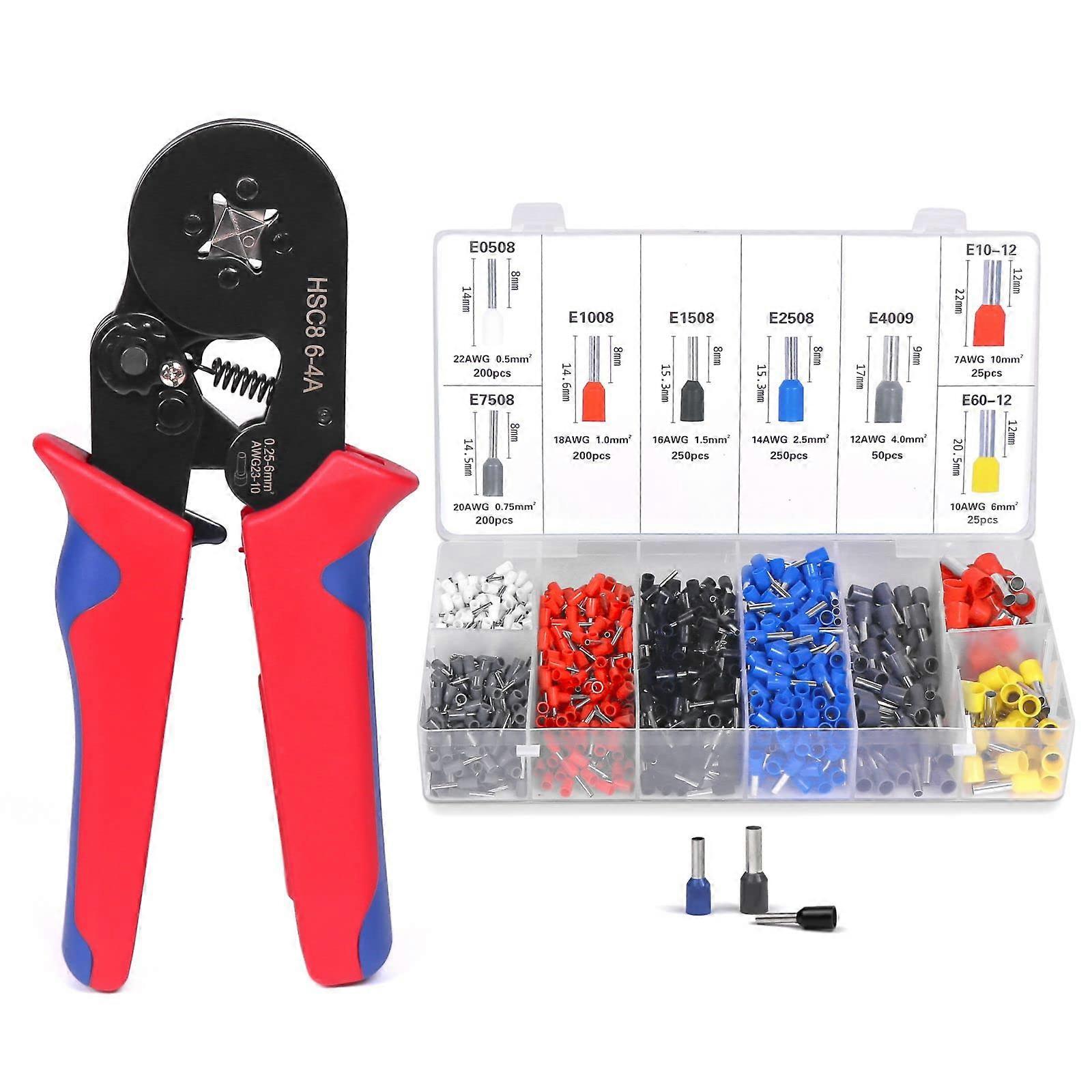 1200 PCS Ferrule Crimping Tool Kit Self-adjustable Ratchet for Wire Crimping