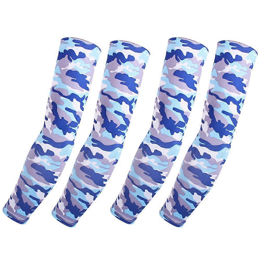2 Pairs Polyester Breathable Stretchy Arm Cover Sleeve Elbow Protector Elastic Elbow Brace for Sun Protection (Camouflage Blue)