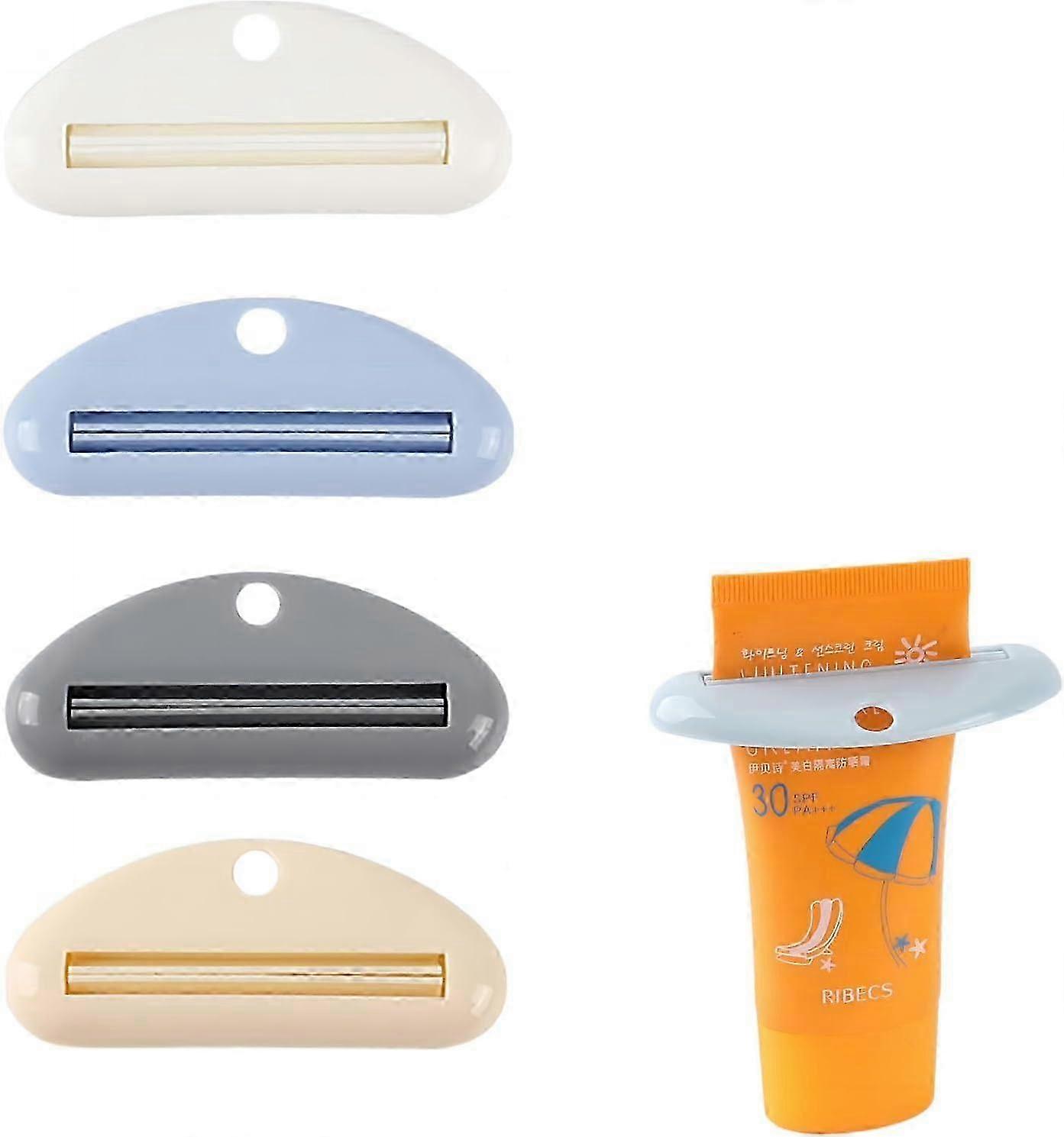 4 Pack of Toothpaste Dispenser Clips with Tube Squeezers Plastic Toothpaste Holders Cap Dispenser in 4 Colors