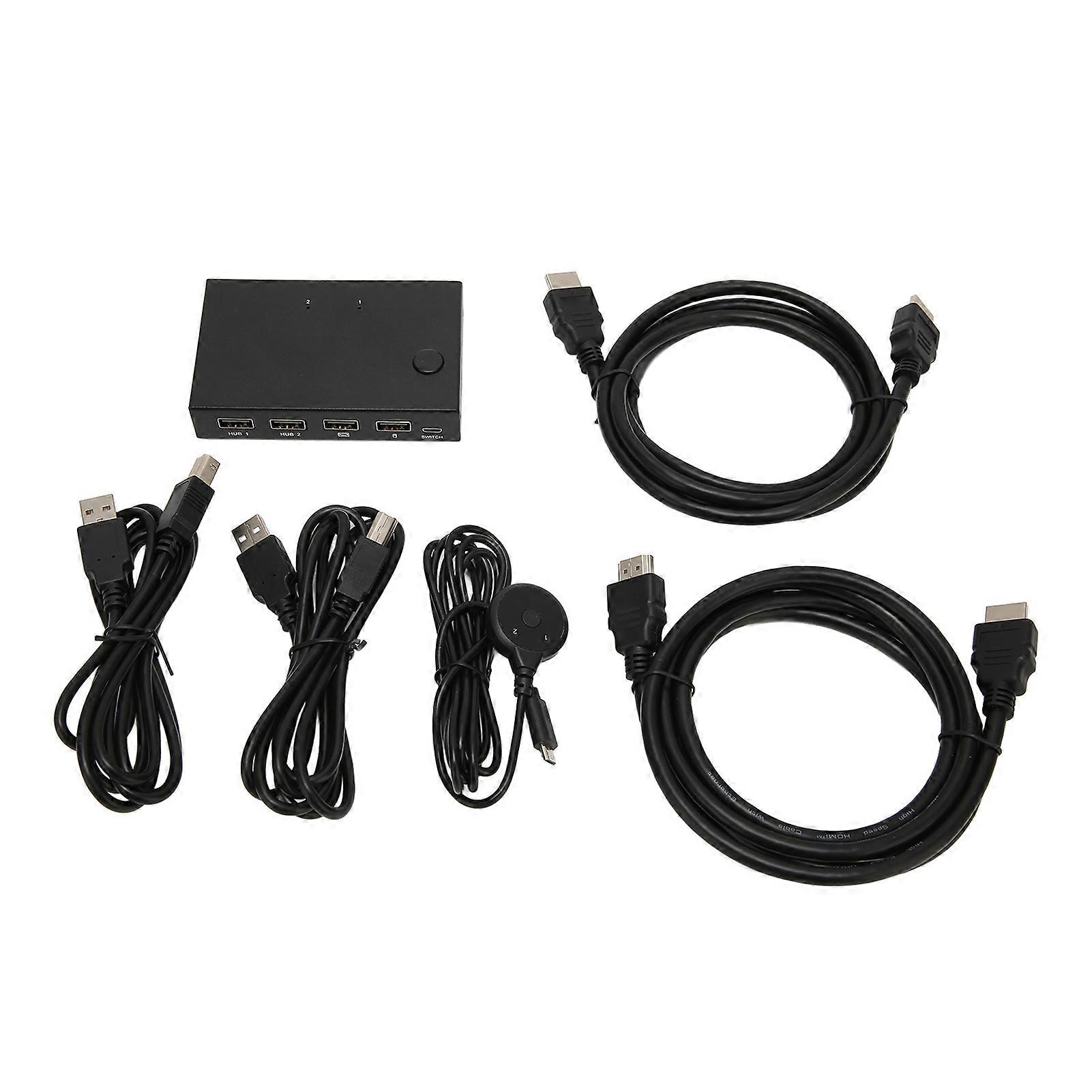 2 Port Plug and Play USB HUB 4K 30Hz HD Multimedia Interface KVM Switch for PC Printer Mouse Keyboard