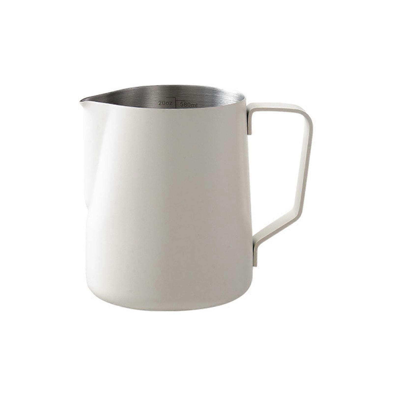 Milk Frothing Pitcher 600ML Coffee Frothing Cup 304Stainless Steel Texture Suitable for Latte Art and Coffee Enthusiasts White