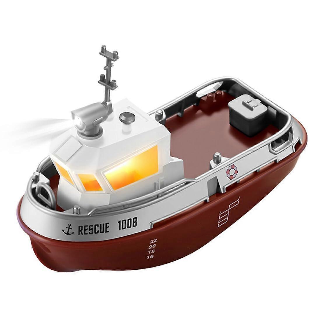1/144 Scale Mini RC Tugboat, 2.4GHz RC Electric Yacht Model with Lights, Boat for Pools Rivers Lakes (RTR Version/Brown)