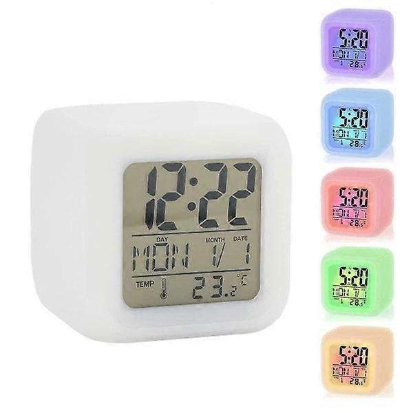 LED Alarm Clock Bedside Table 7 Colors Display Digital Clock Kids Alarm Clock with Snooze Function Night Light Temperature Time Date