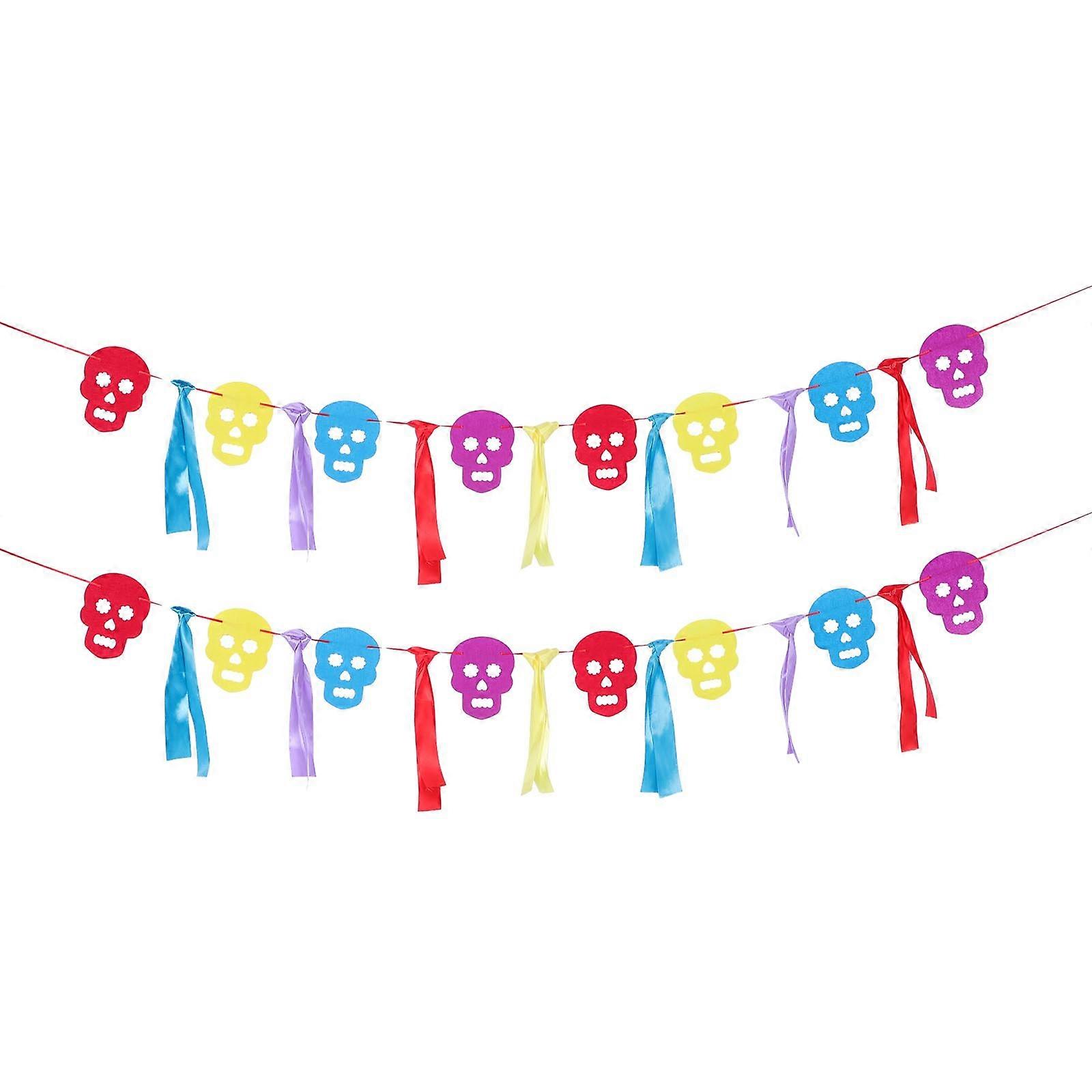 Party Banner Hanging Party Banners Festival Atmosphere Creation Skull Shape Assorted Color 300x13.5cm 2Pcs