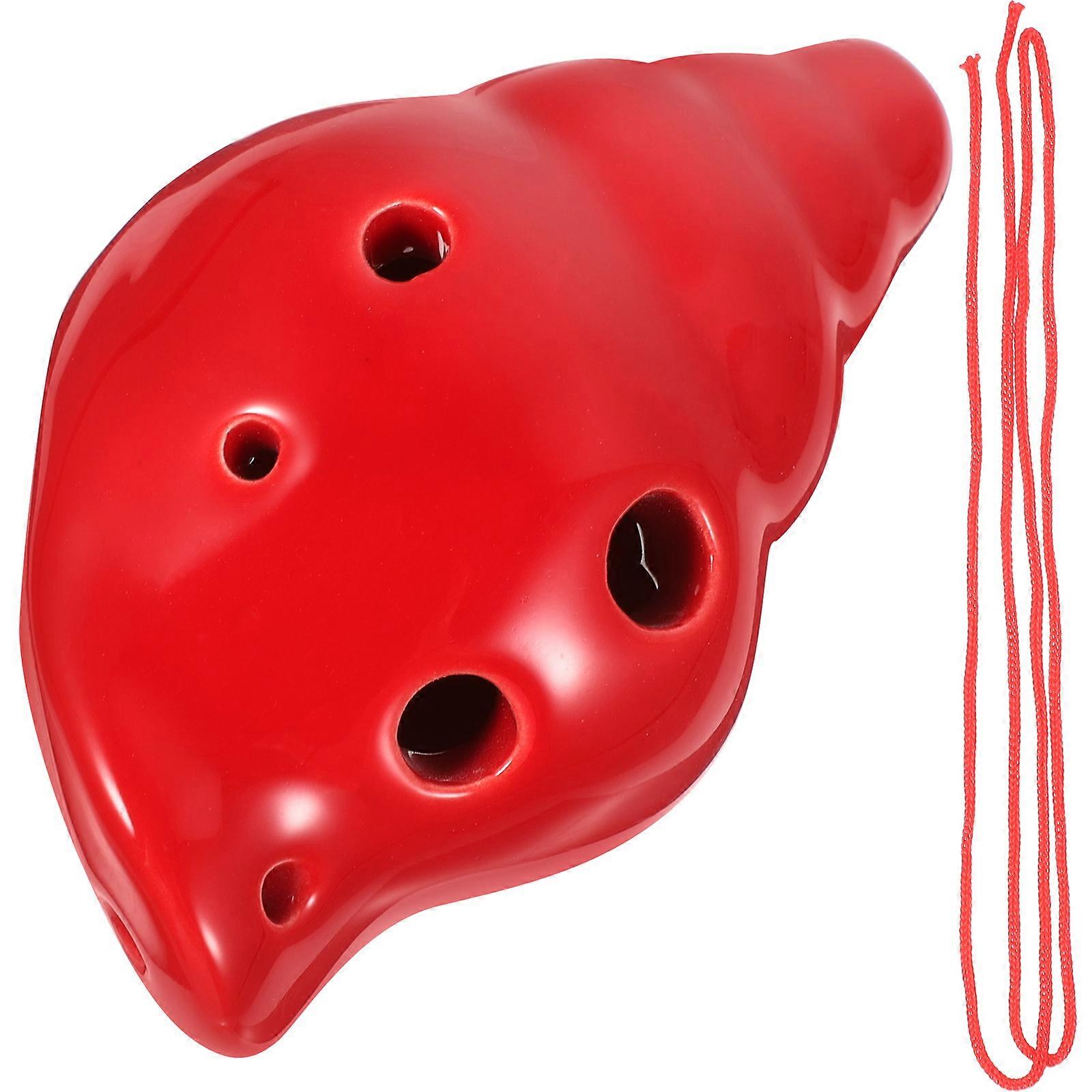 Creative Ocarina Wind Instrument Durable Ceramic Practical present For Students Red 3.5X2.4X1.6in Six Hole 1Pcs