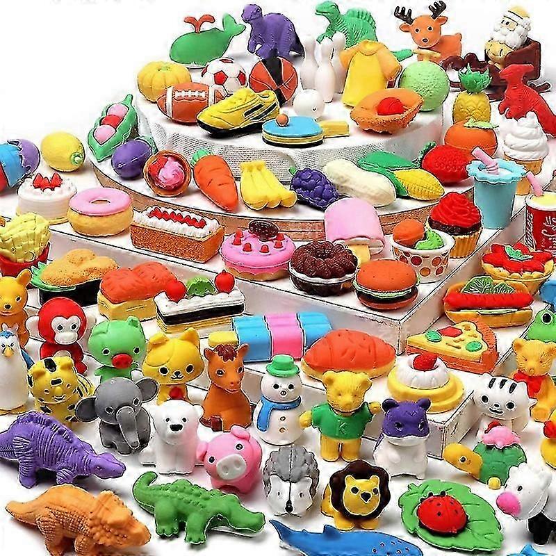 50 pakkaus eläinten pyyhekumit lapsille Irtotavarana pöytä lemmikit luokkahuoneen palkinnot Aarrelaatikkolelut luokkahuonetarvikkeille, 3D-palapeli Mini pyyhekumit lyijykynän pyyhekumit Takaisin t