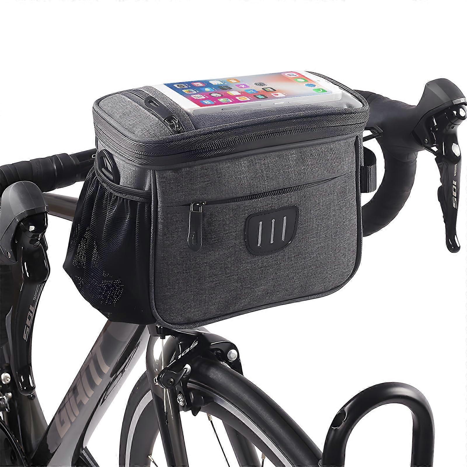 6L Waterproof Bicycle Front Basket Bag with Handlebar Adapter, Touchscreen PVC Window, Removable Shoulder Strap for Tablets and Phones