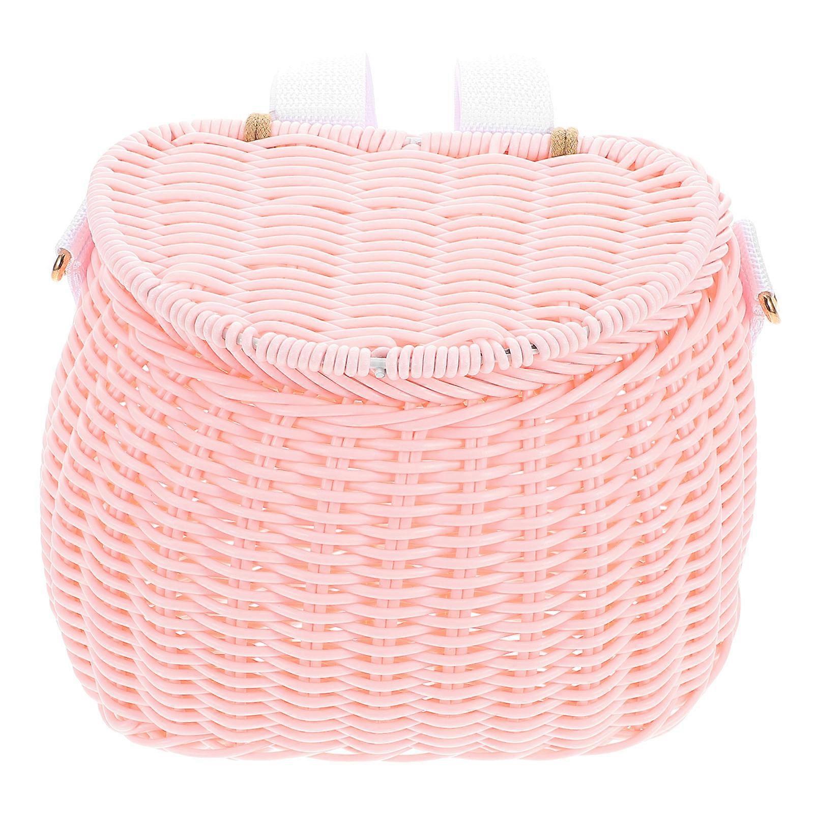 Basket Pink Rattan Front Handlebar Attachment For Children Family Outings 20.00X12.00X11.50CM Waterproof 1Pcs