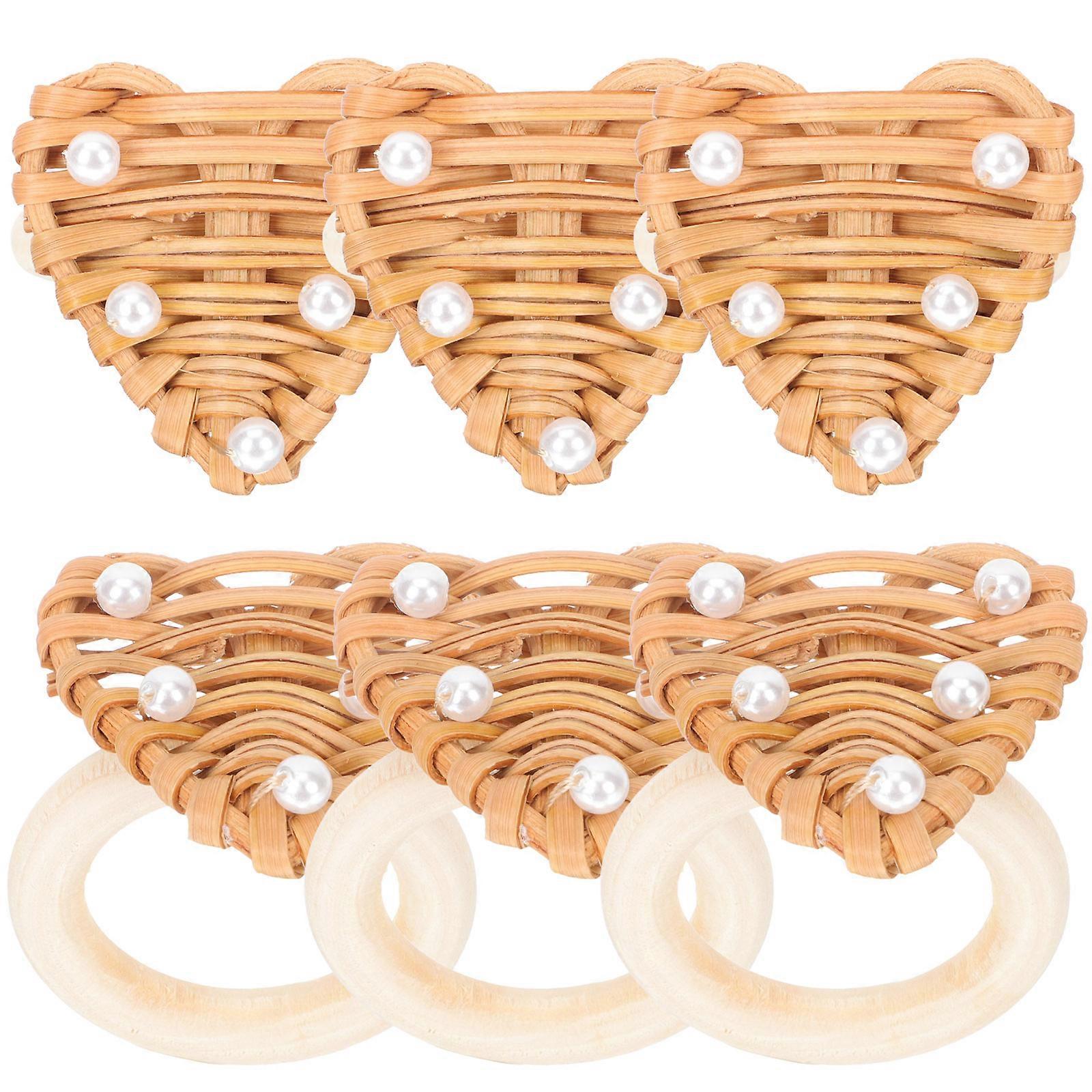 Valentine Napkin Holder Heart Shape Woven Rattan Dining Table Decor 6x5cm 6Pcs
