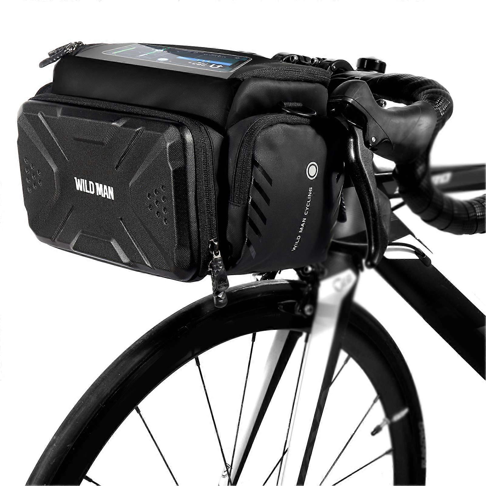 Bicycle Bag Eva Hard Foldable Compact Handlebar and Saddle Bag, Top Tube Bag 4L Capacity for Mountain and Road Bikes - Black