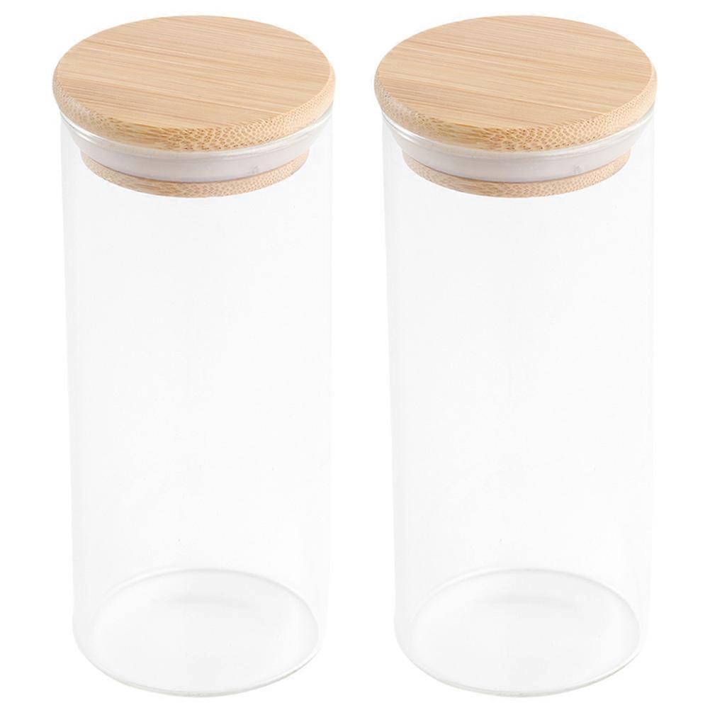 Food Containers Reusable Glass Storage Jars Kitchen Sealed Containers with Bamboo Lid for Household Use 450ml Airtight Design 2Pcs