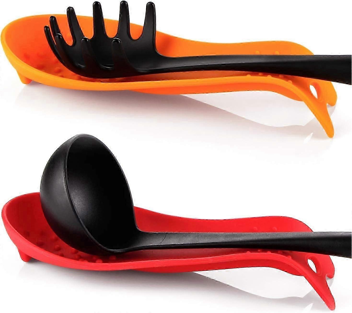 Silicone Spoon Holder, Kitchen Cookware Holder (2 pcs, red-orange)