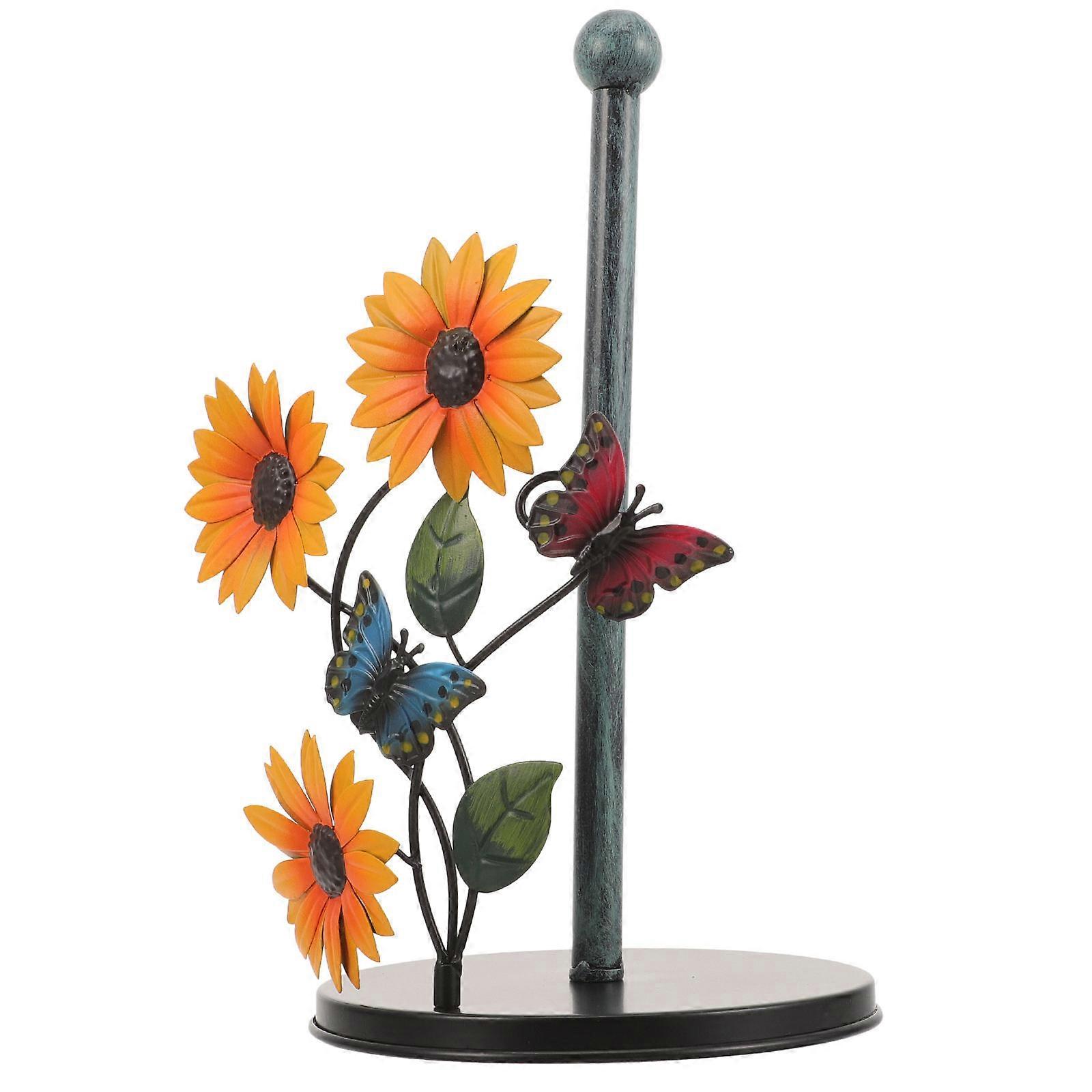 Decorative Flower Paper Towel Organizer Rustic Kitchen Tissue Roll Holder 33x18x18 Cm Freestanding Design 1Pack