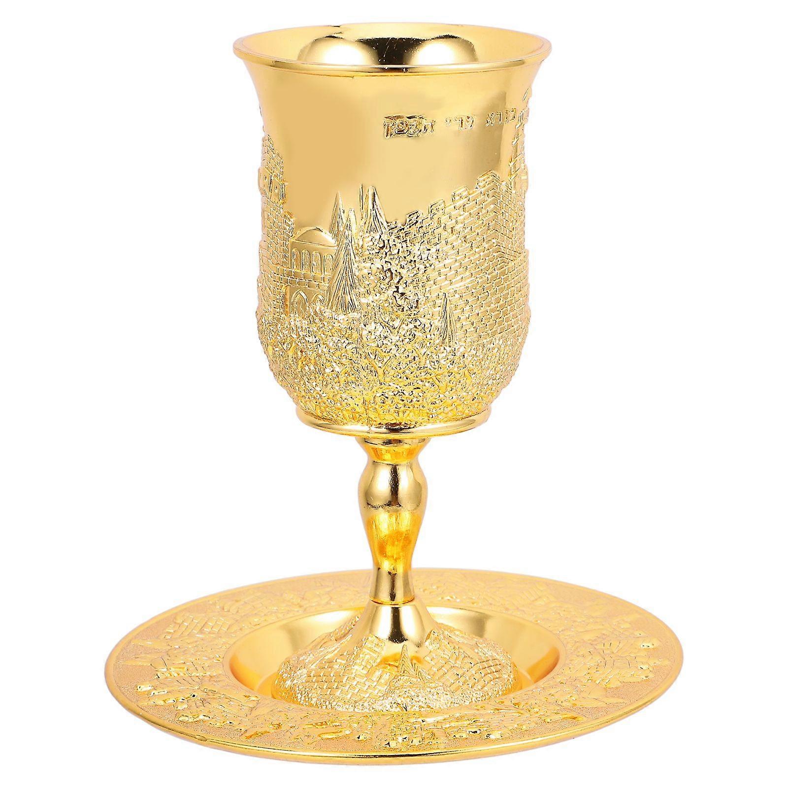 1 σετ Kiddush Cup με Μεταλλικό Πιατάκι Judaica Shabbos Wine Cup Επιλογή δώρου Πάσχα