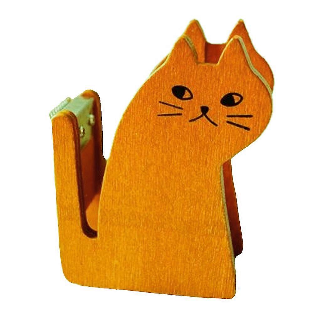 Tape Dispenser Wooden Cat Shaped Retro Style Portable Use For Office Supplies Brown 8.7X6CM 1Pcs
