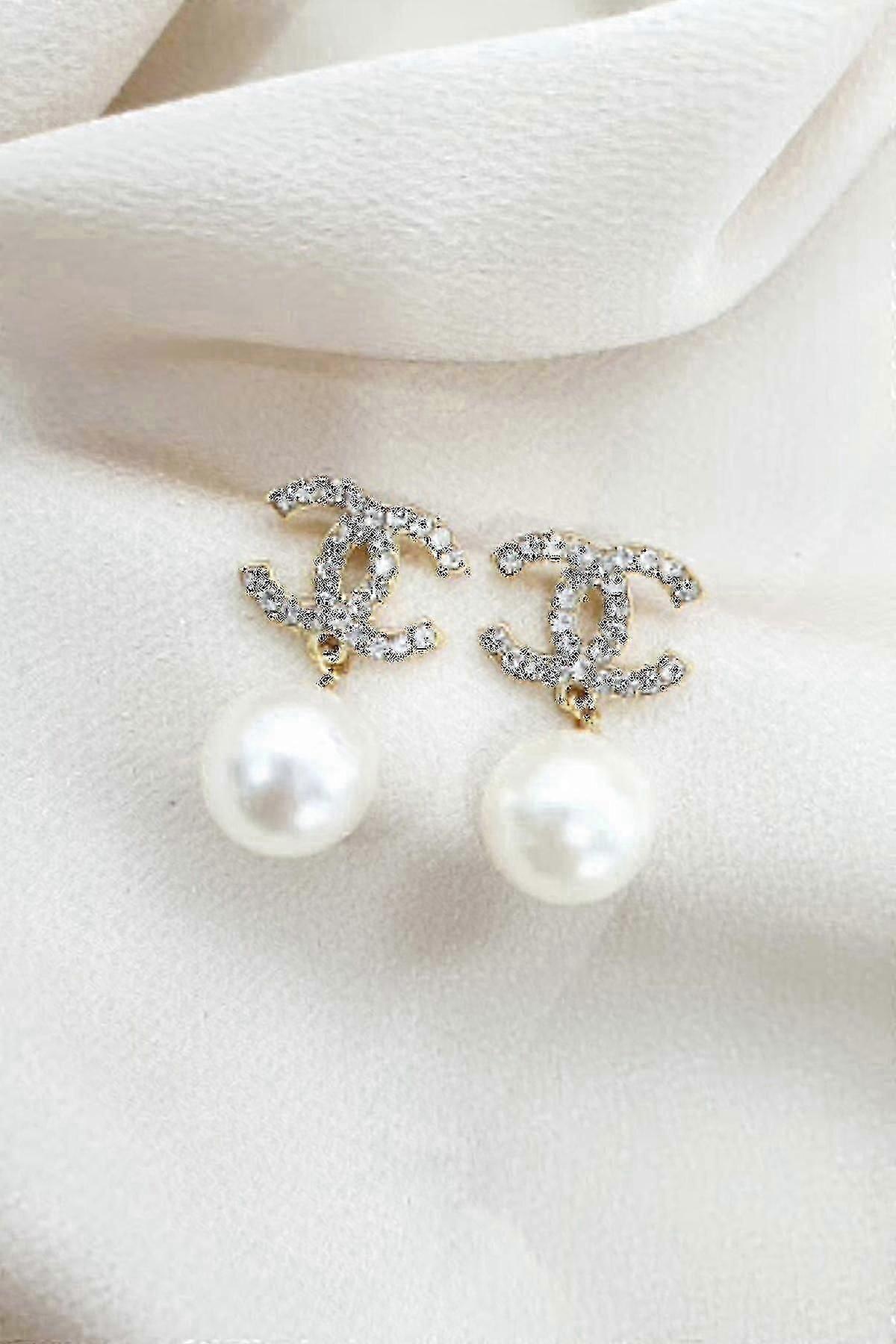 ファッションイヤリングジュエリーパールストーンチャンイヤリングゴールド