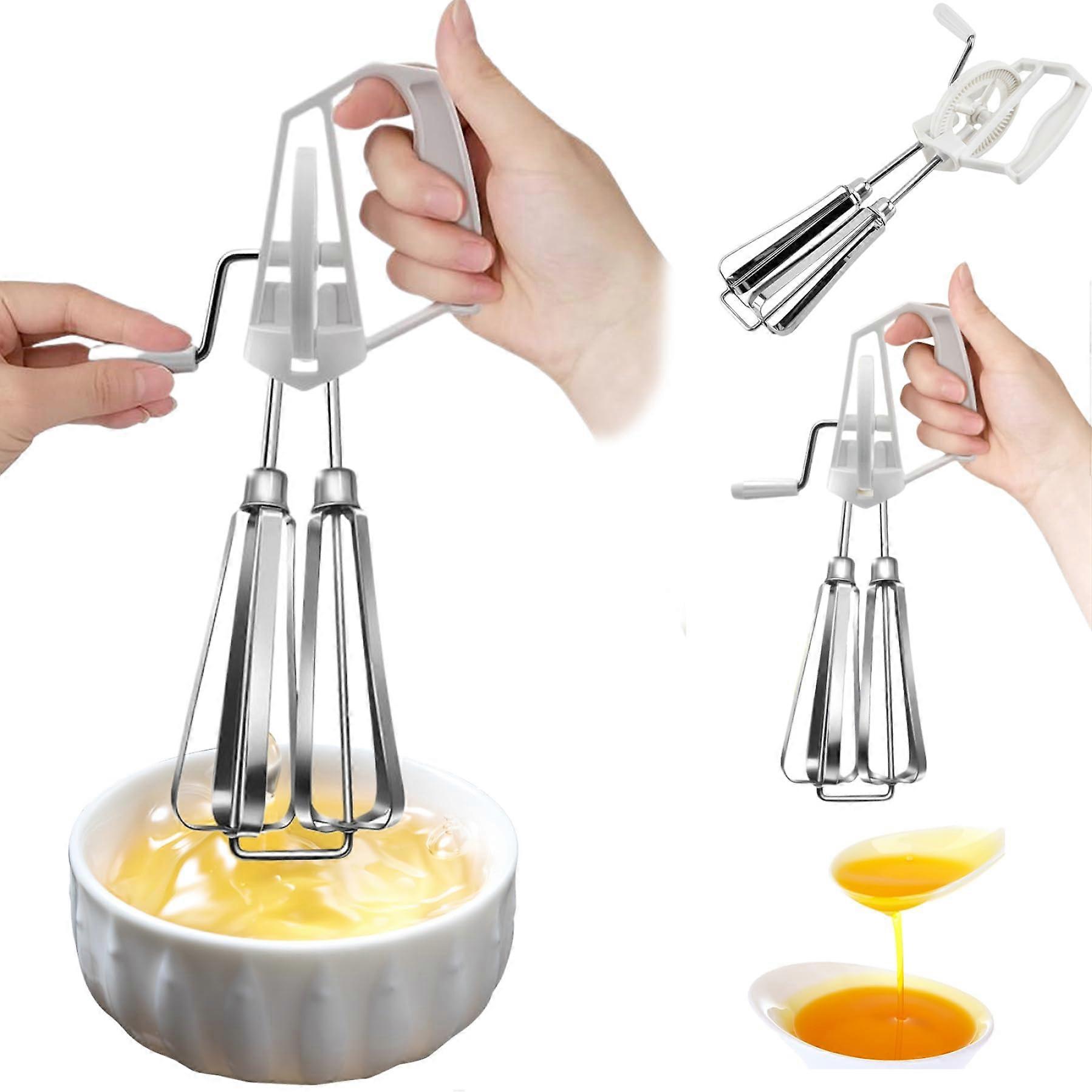 Egg Beater Hand Crank Stainless Steel Whisk 10 Inch Rotary Manual Mixing Tool with Double Heads for Cooking and Baking