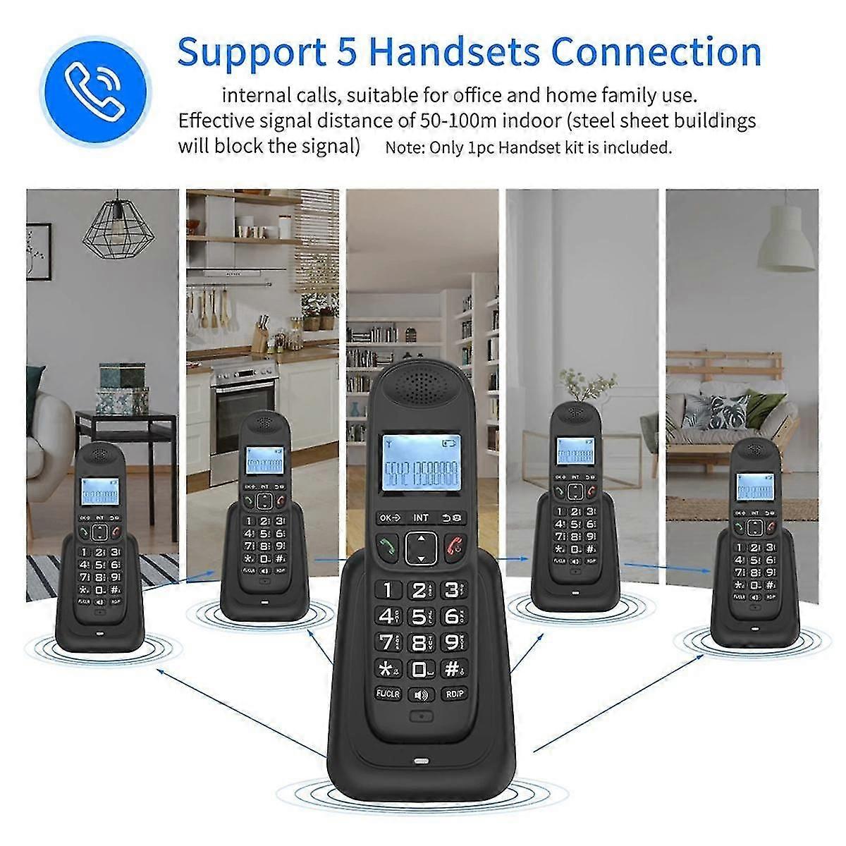 Expandable Cordless Telephone Handheld Telephone Digital Cordless Telephone Supports 5 Handsets 16