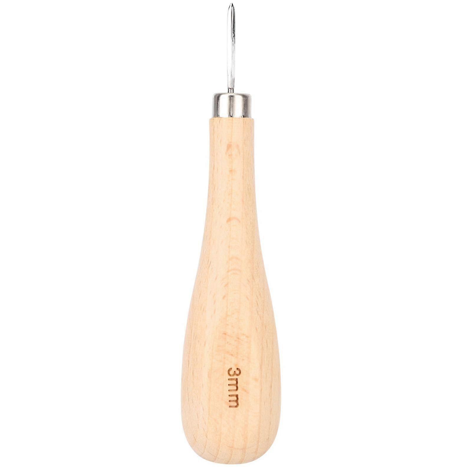 Steel Cone Punching Leather Tool with Beech Handle and Diamond Point Awl (3mm)