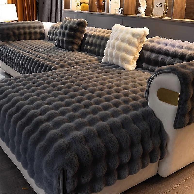 Plush Rabbit Velvet Sofa Cover 70x70cm Non-Slip Cushion Dark Grey Thickened Soft Three-Dimensional Design 1pc