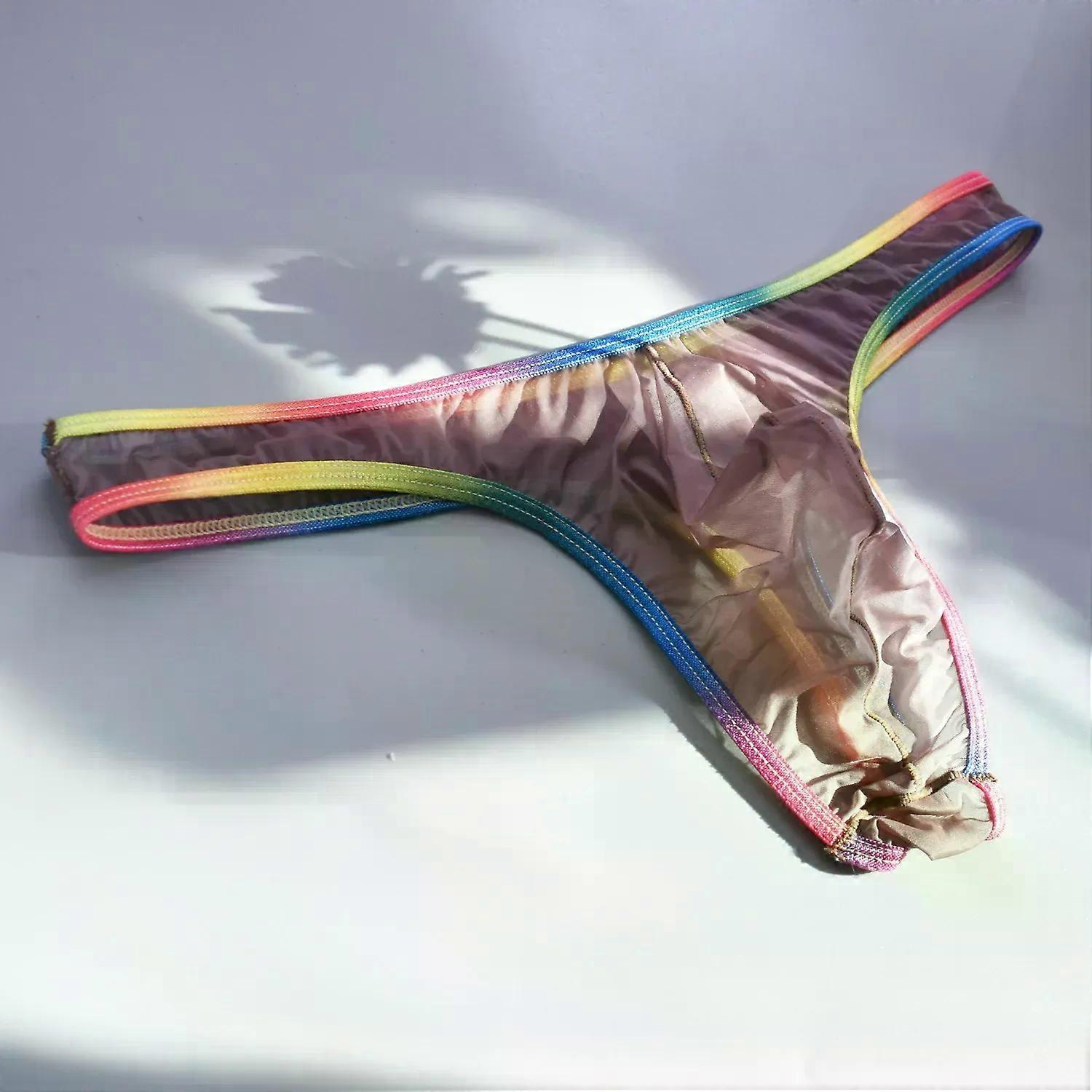 Men's T Back Thong Multicolour Mesh Sheer Underpant Transparent Thin G-String Gays Erotic Low-Rise U Convex Pouch Underwear