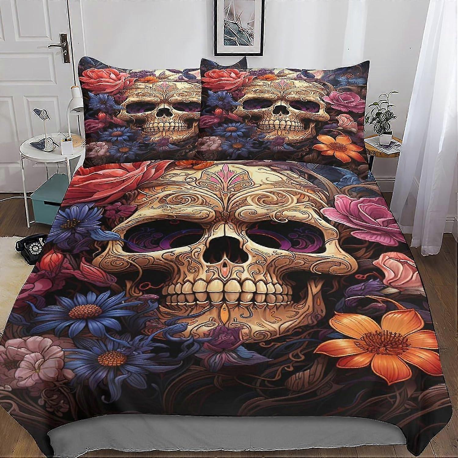 3D Printed Skull Duvet Cover Set Ultra Soft Hypoallergenic Microfiber Bedding Set with Z