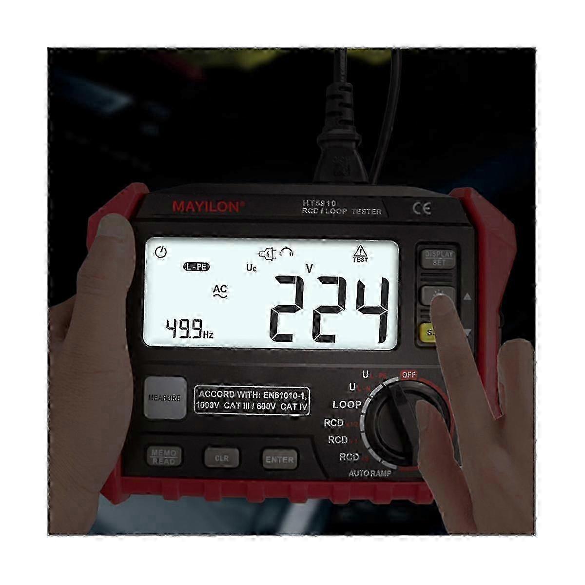 Digital Resistance Meter Leakage Switch Tester with 4.7 Inch LCD RCD/Loop Tester and 1000 Data Storage