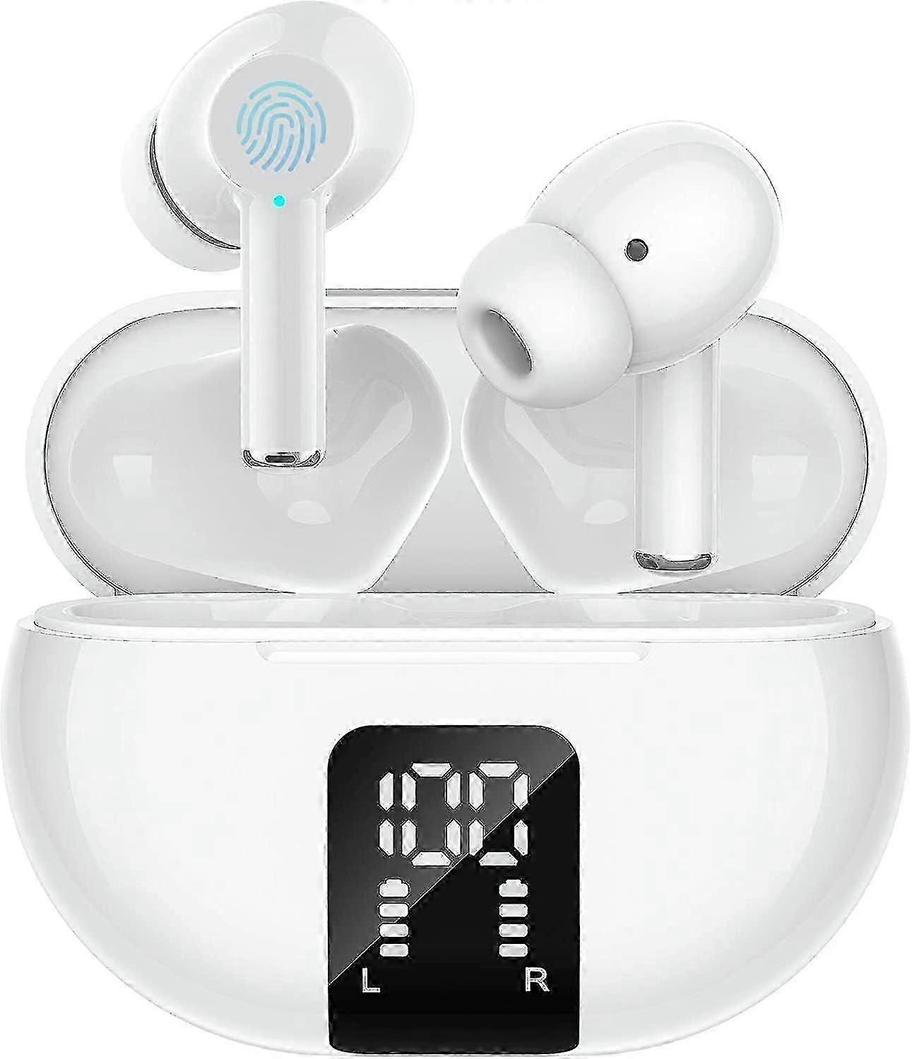 سماعات أذن لاسلكية سماعات بلوتوث ، شاشة LED وقت تشغيل 60 ساعة ، سماعة رأس بلوتوث 5.3 مع ميكروفون ، براعم أذن Ipx5 لأجهزة iPhone / Samsung / Android