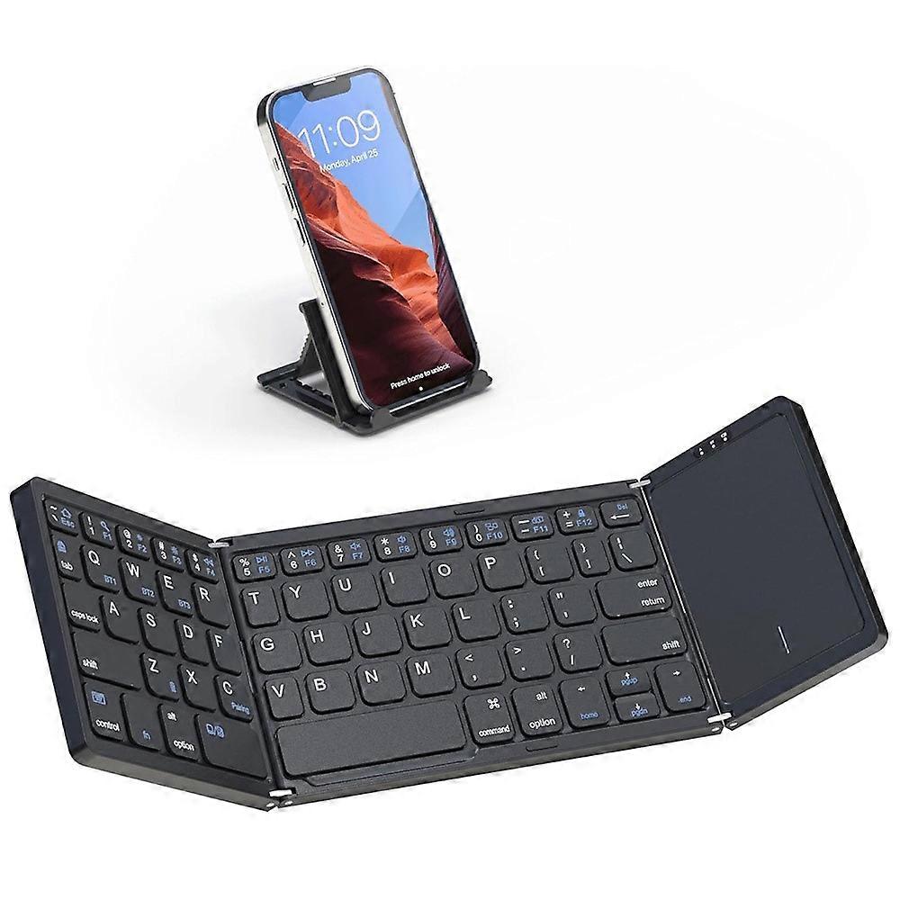 B089T Dreifach gefaltetes Touchpad im Taschenformat Bluetooth-kompatible Tastatur für Android / Windows / iOS, mit Telefonhalterung