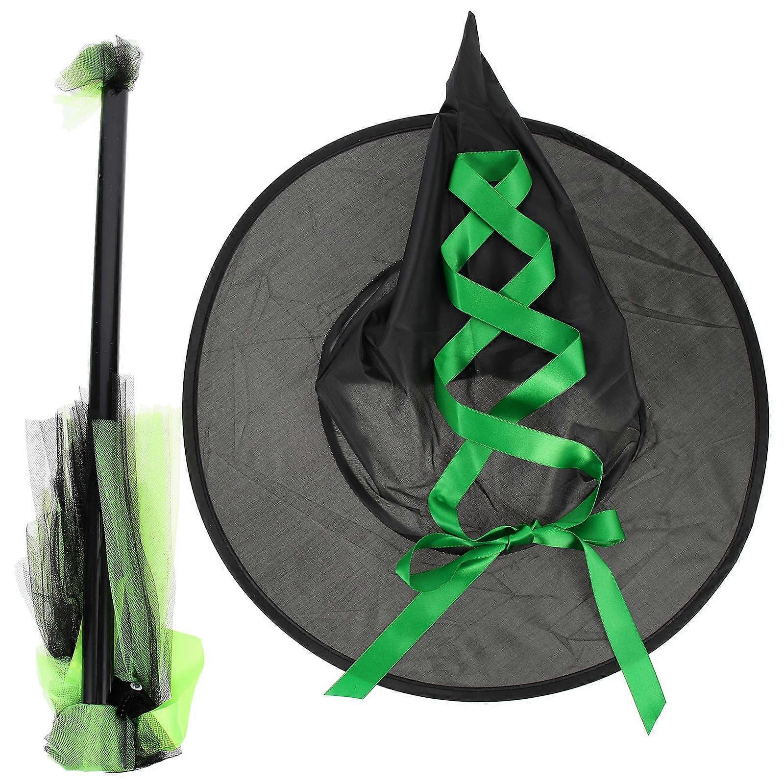 Halloween Witch Hat Broom Kit Witch Hat Set for Party Use 1Set