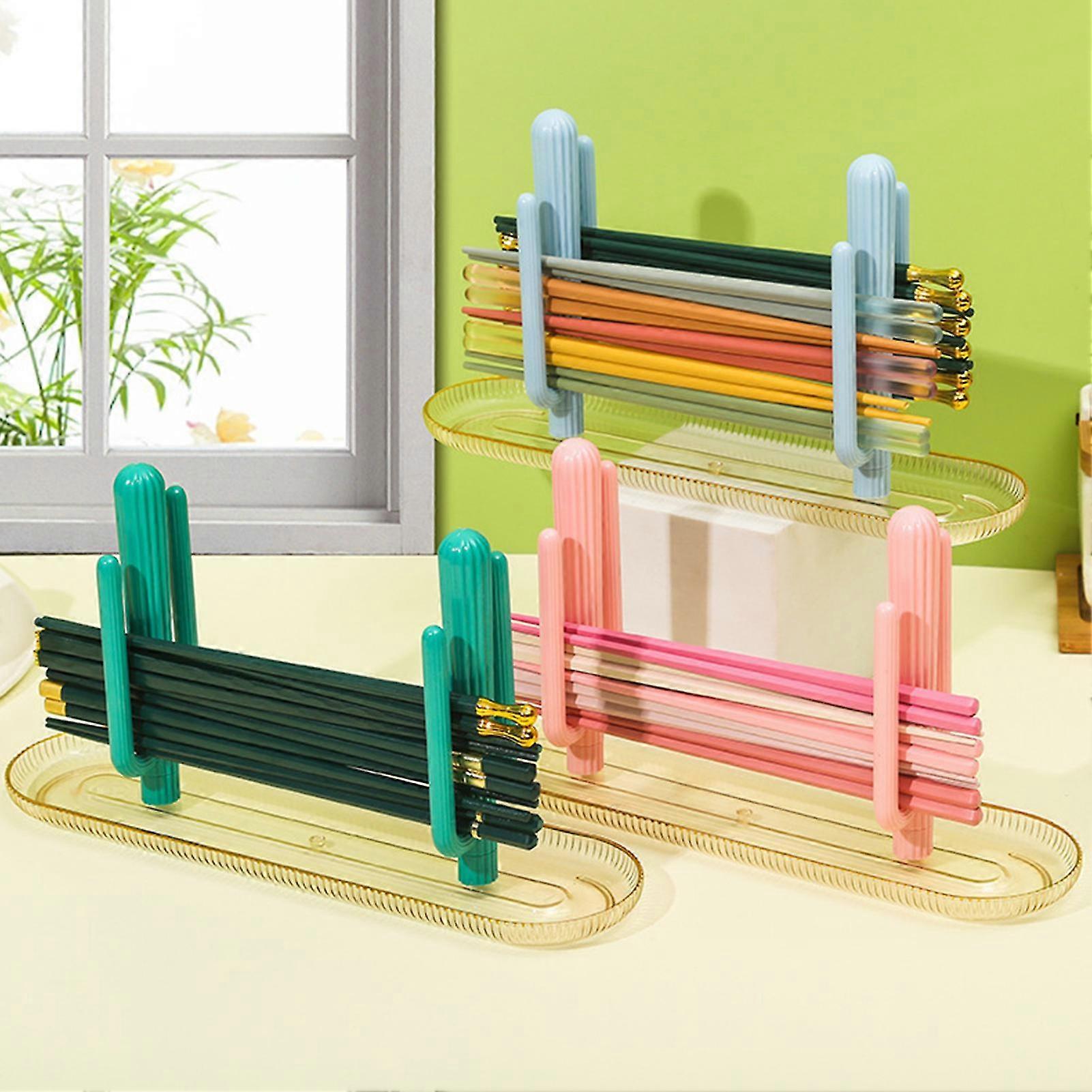 Cactus Chopstick Storage Rack Multi-functional Easy to Clean Moisture-proof Drainage Water Tray Chopstick Organizer--Light Pink