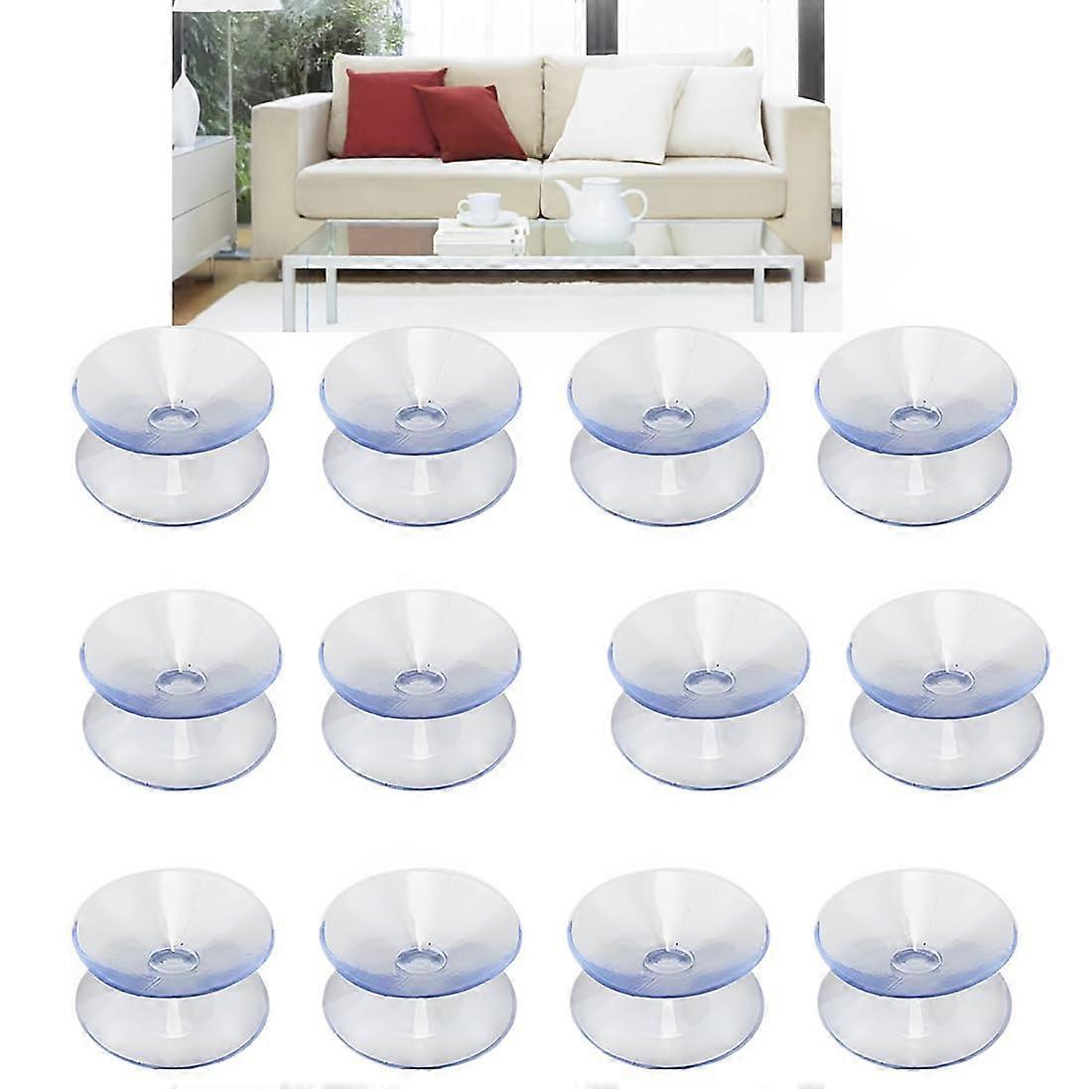 Pack of 12 Double-Sided Suction Cups For Glass Plate, Mirror, Window - 40 mm Transparent PVC, Non-Slip Small Hooks
