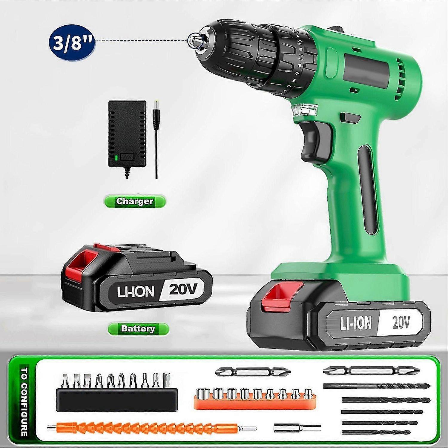 20V Brushless 3/8" Power Drill Kit With Battery And Charger For Versatile Use