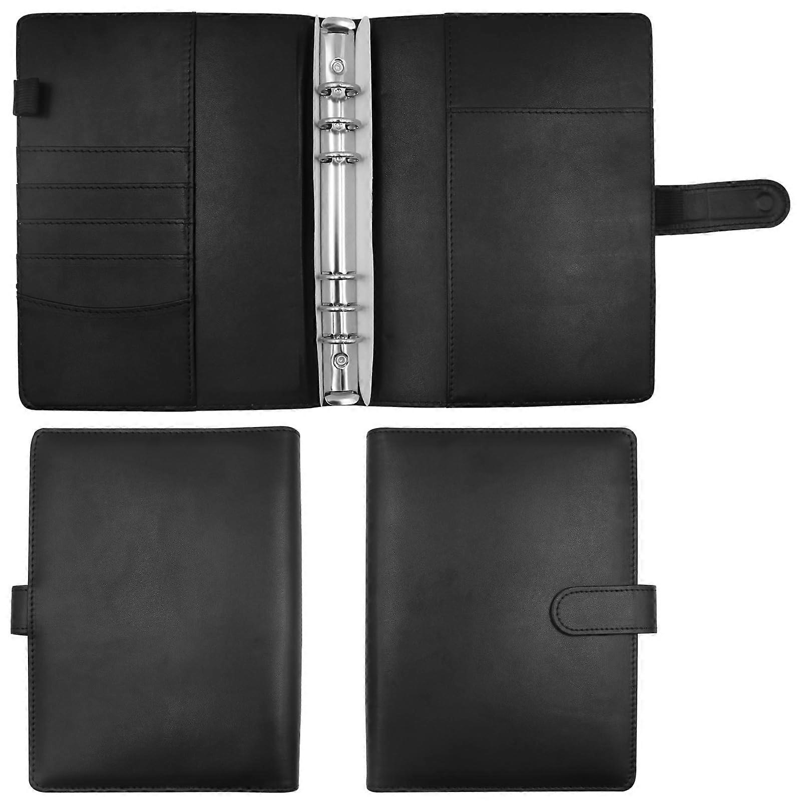 A5 Binder Notebook, Leather A5S Ring Binder Cover 6 Holes Binder Notebook (Inner Paper Not Included) for A5 Filling Paper (Black)