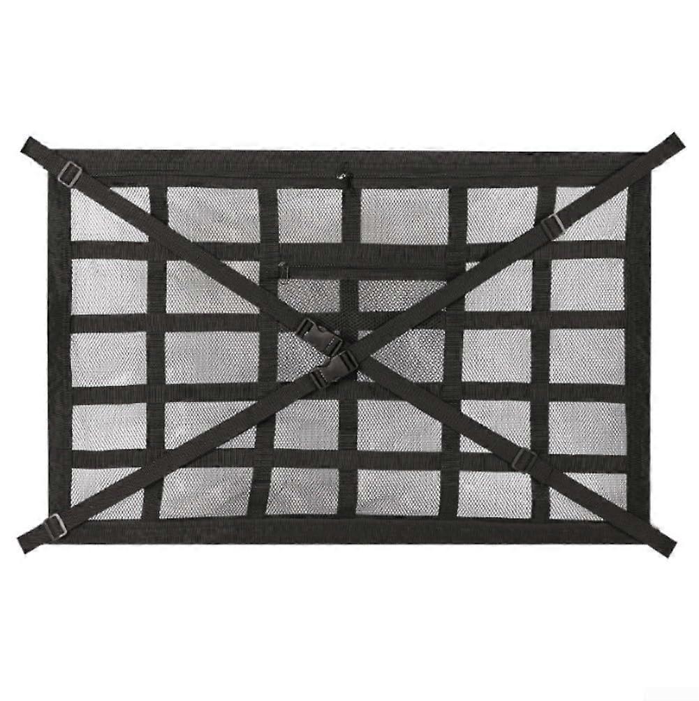 Roof storage net, 90 x 65 cm, interior, cargo organizer with adjustable cross straps, doublelayer polyester, for SUV, van, with fastening buckles