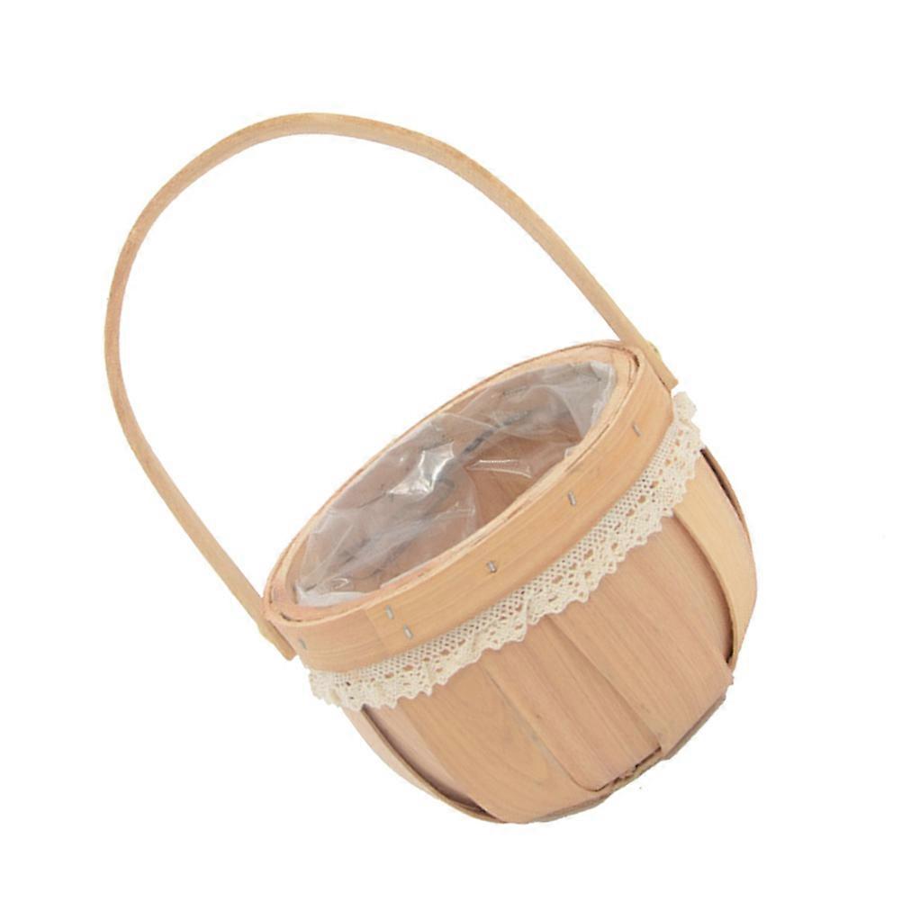 Small Round Basket Natural Wood Event Planners Holiday Decoration Composite Material 1Pack
