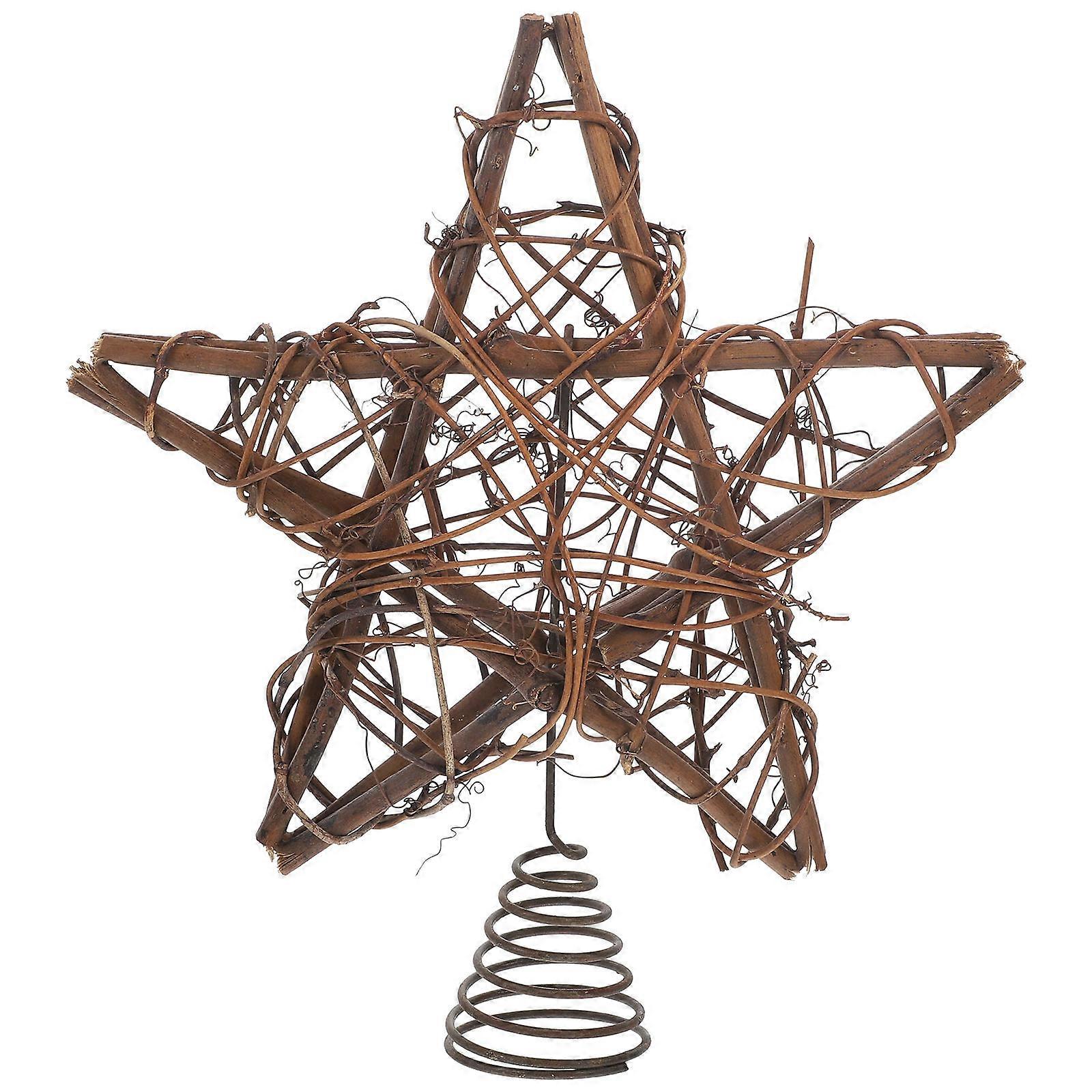Rustic Christmas Tree Topper – Hollow Star Ornament for Holiday Decor, Festive Xmas Tree Accent with Spring Support