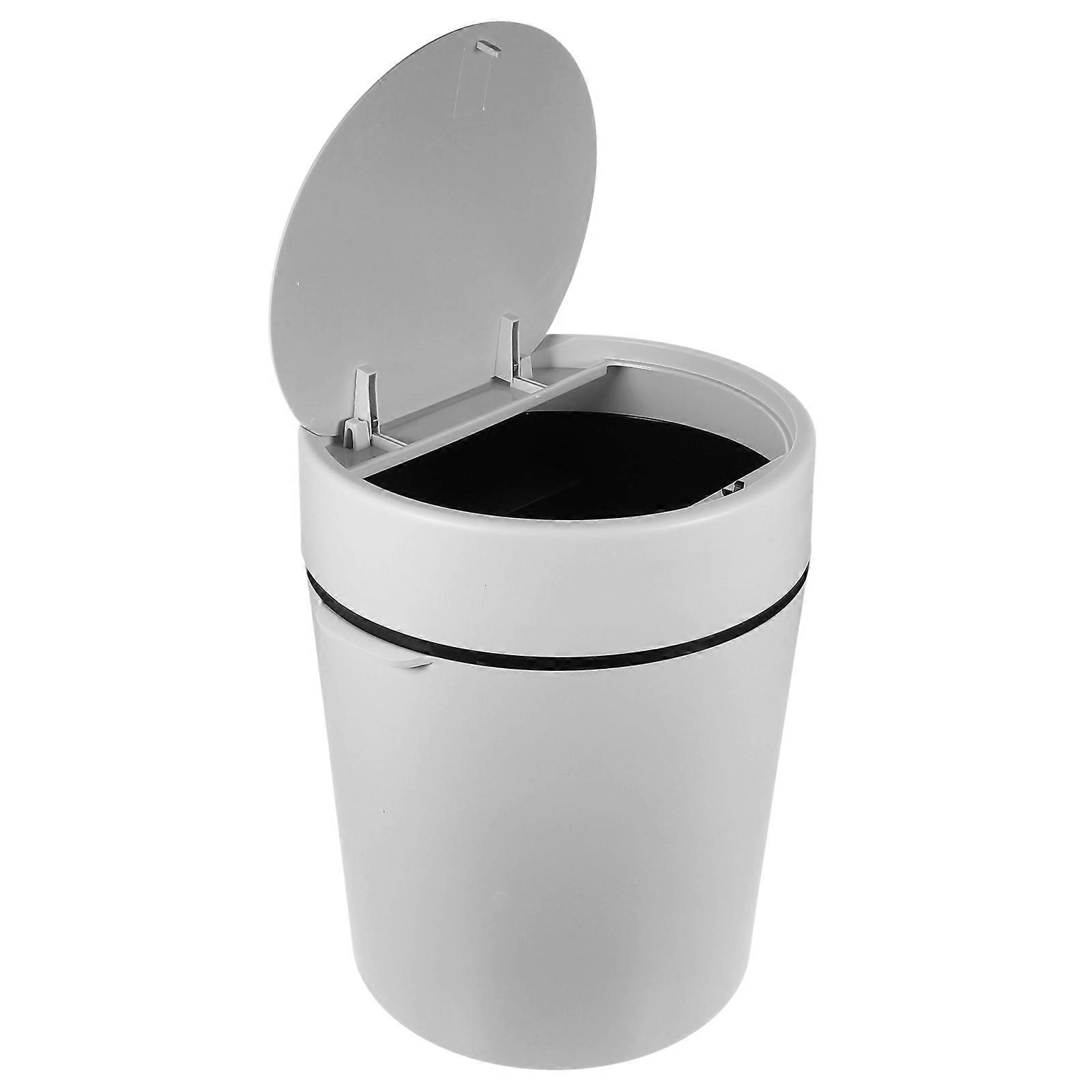 Modern Bathroom Trash Can with Lid for Home in Grey Made of PP Fits Narrow Spaces 13.8 x 19.7 inches