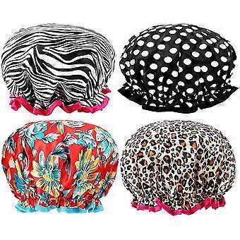 Women's Shower Cap, Pack Of 4, Luxury Double Layer Satin Shower Cap, Children, Reusable, Waterproof, Elastic Shower Cap For Spa, Salon