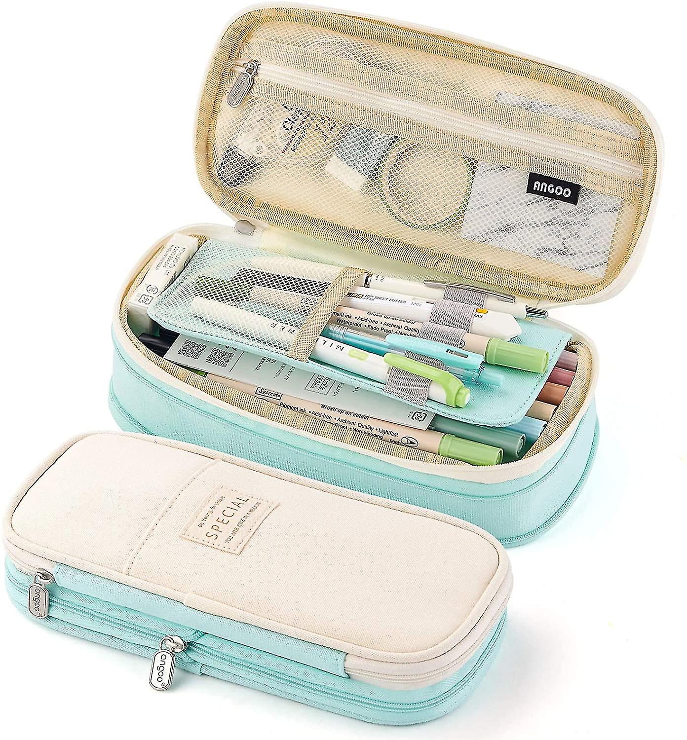 Big Capacity Pencil Pen Case Office College School Large Storage High Capacity Bag Pouch Holder Box Organizer Blue (cyan)